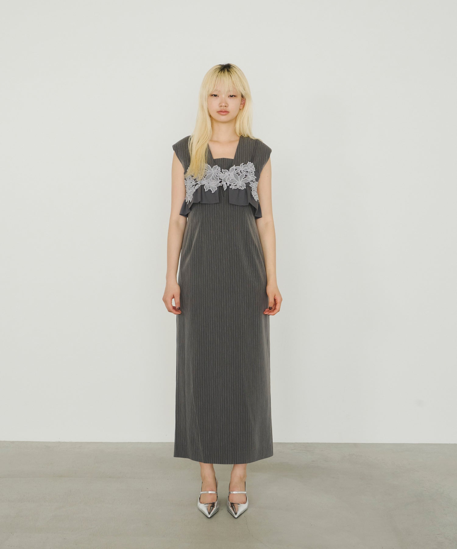 PINSTRIPE SLEEVELESS BUSTIER DRESS