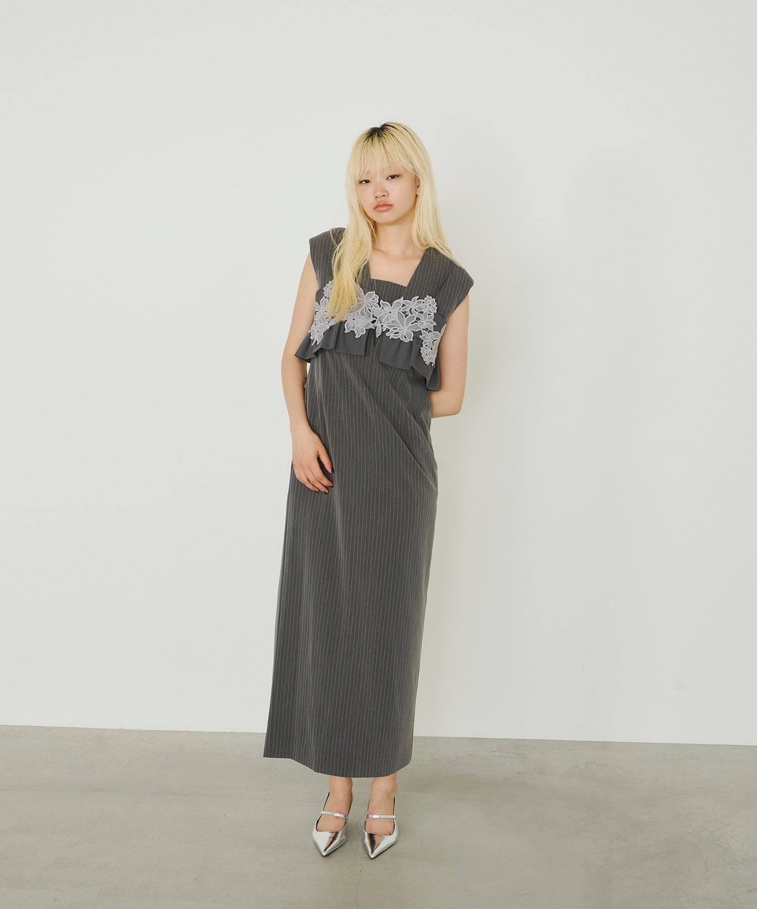 PINSTRIPE SLEEVELESS BUSTIER DRESS