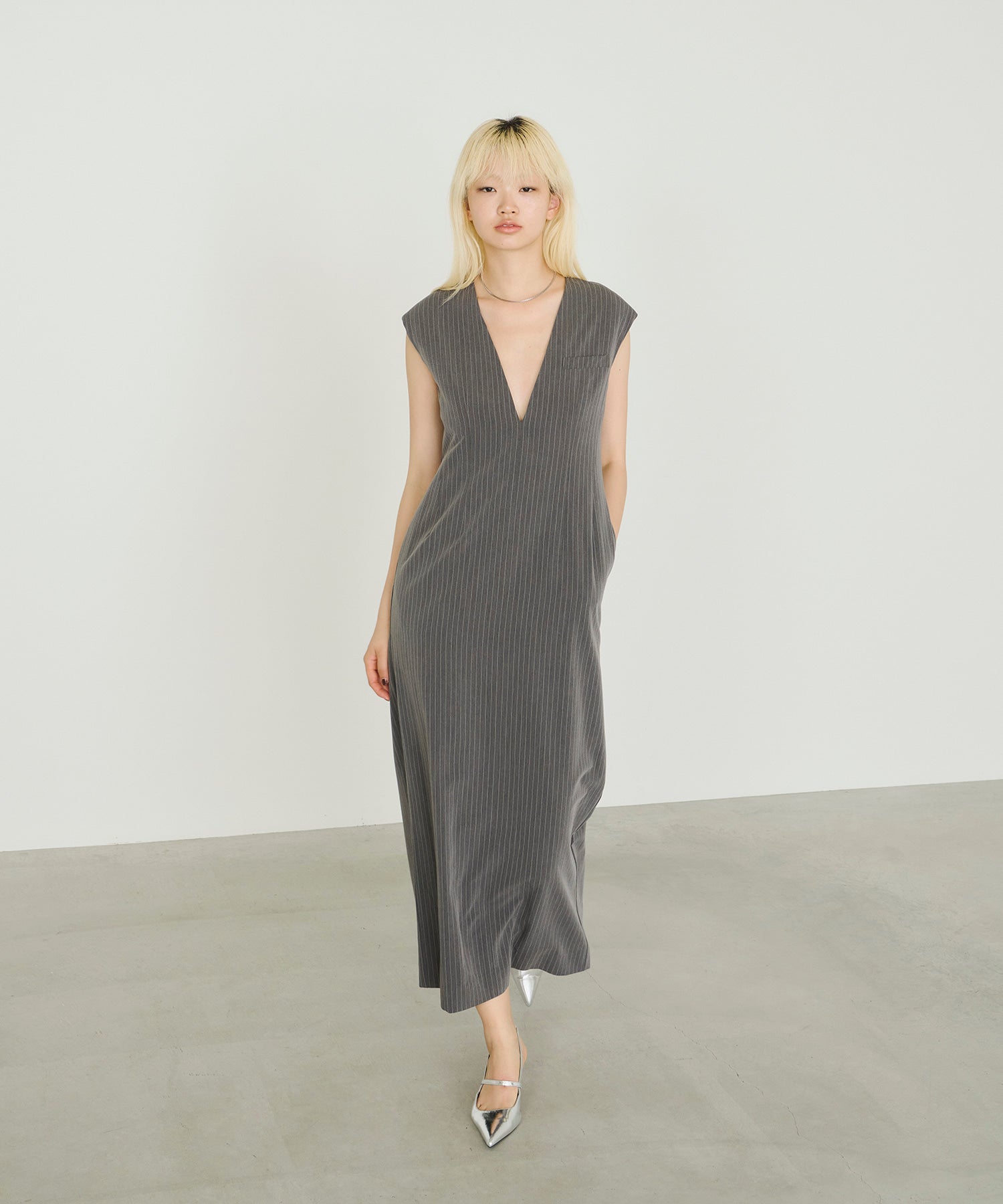 PINSTRIPE SLEEVELESS BUSTIER DRESS