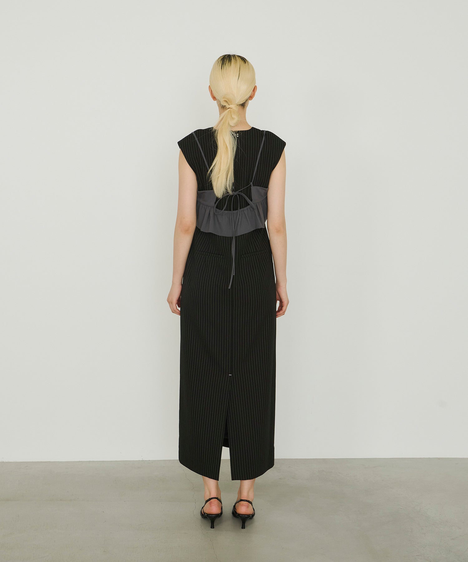 PINSTRIPE SLEEVELESS BUSTIER DRESS