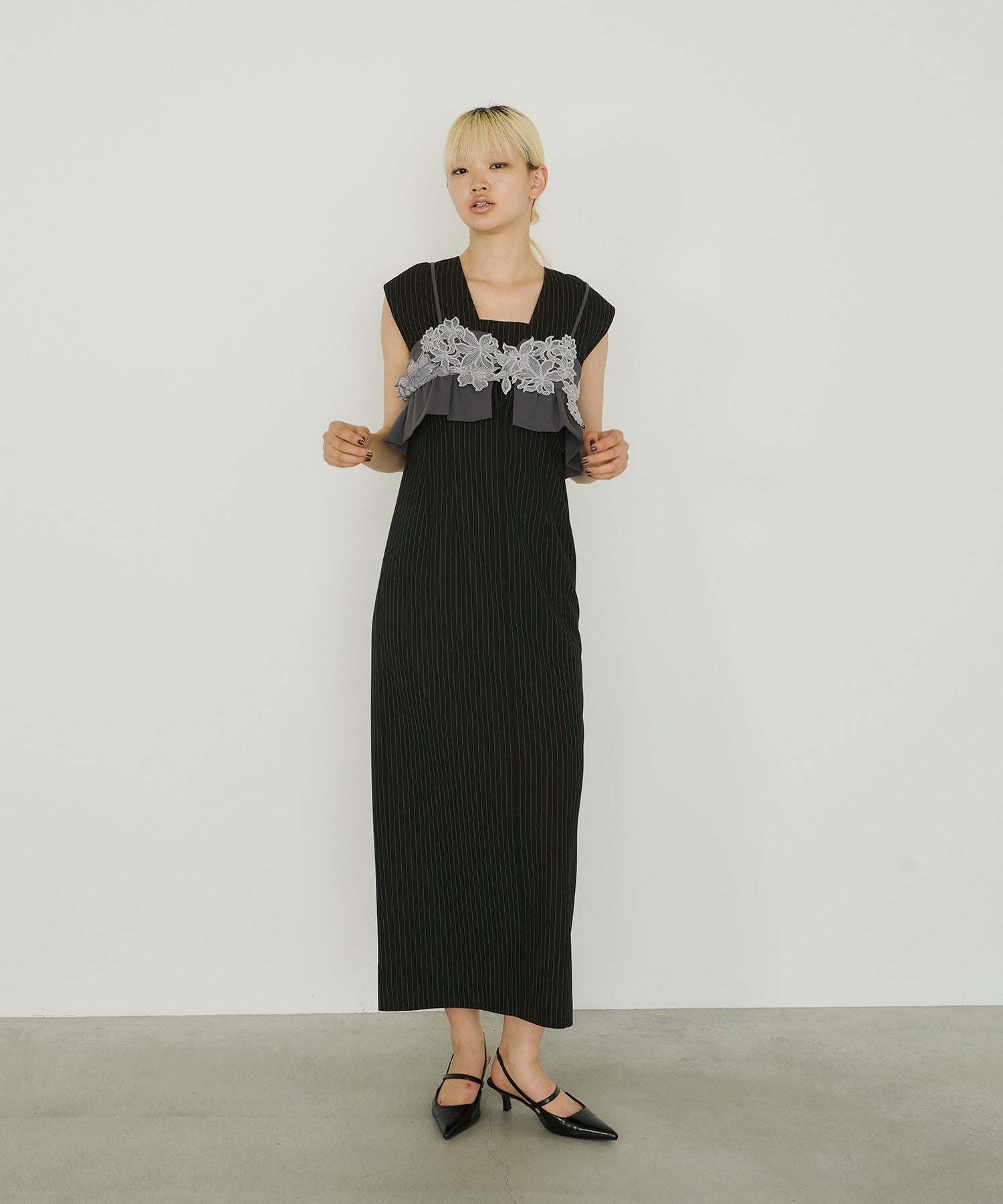 PINSTRIPE SLEEVELESS BUSTIER DRESS