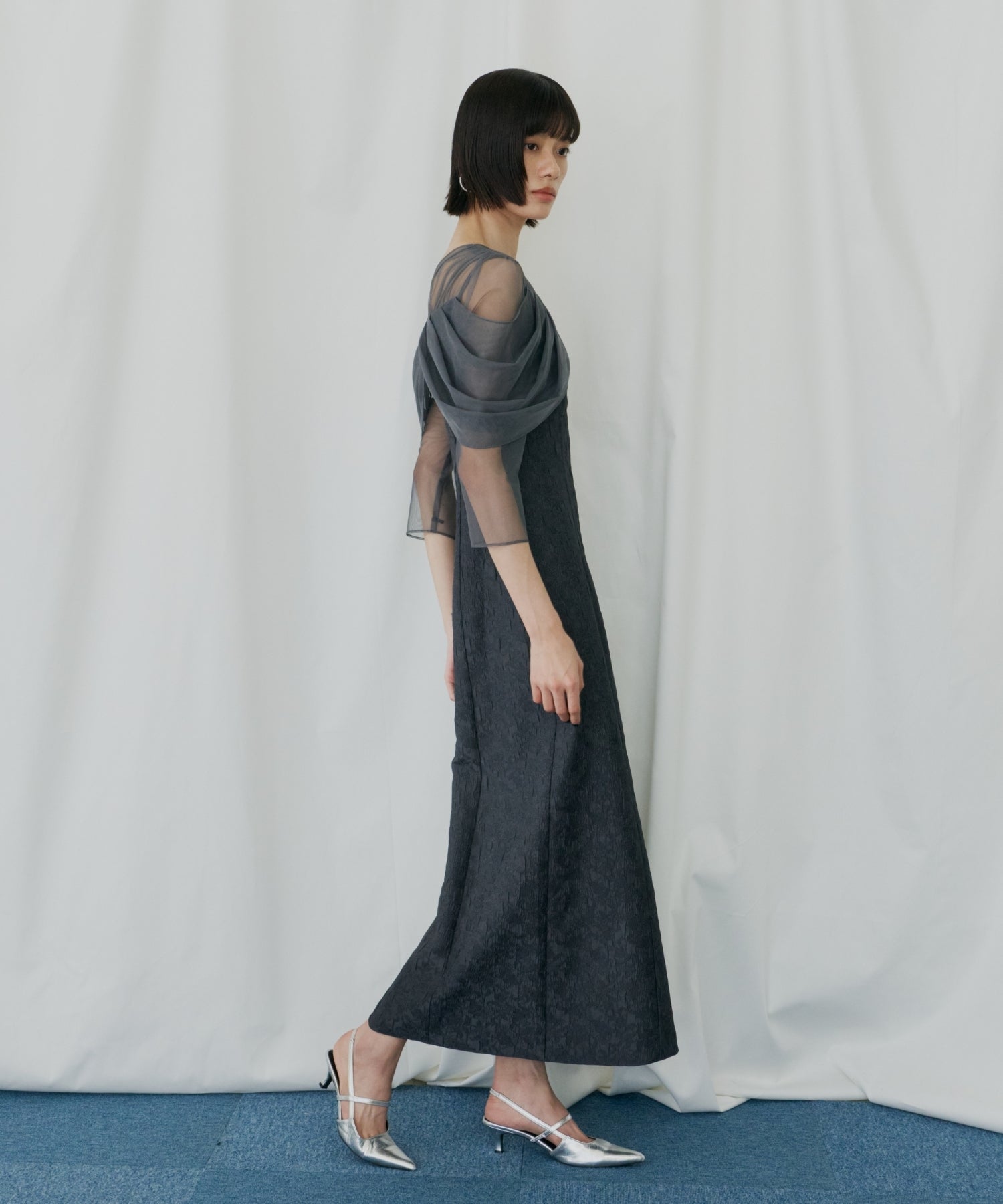TULLE DRAPE JACQUARD DRESS