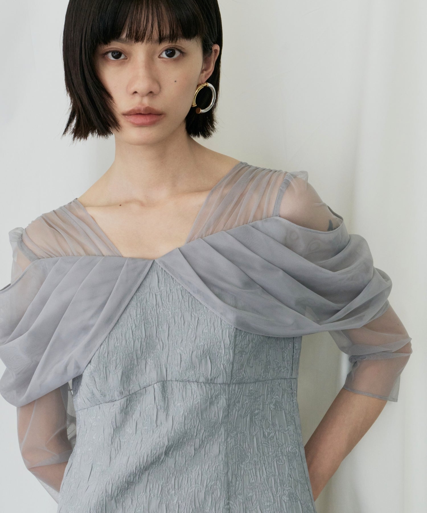 TULLE DRAPE JACQUARD DRESS