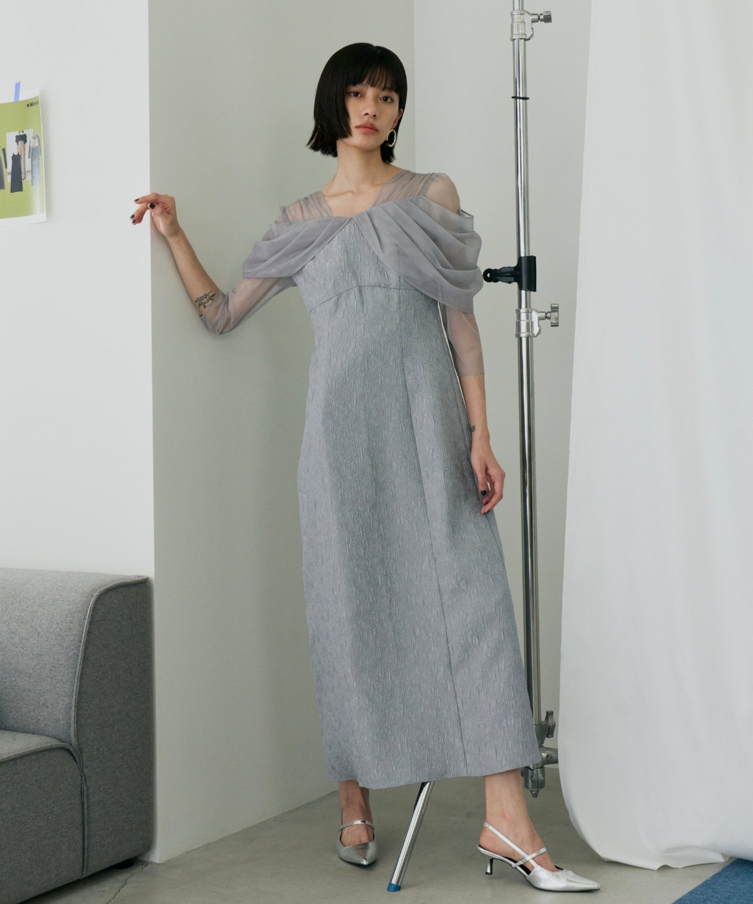 TULLE DRAPE JACQUARD DRESS