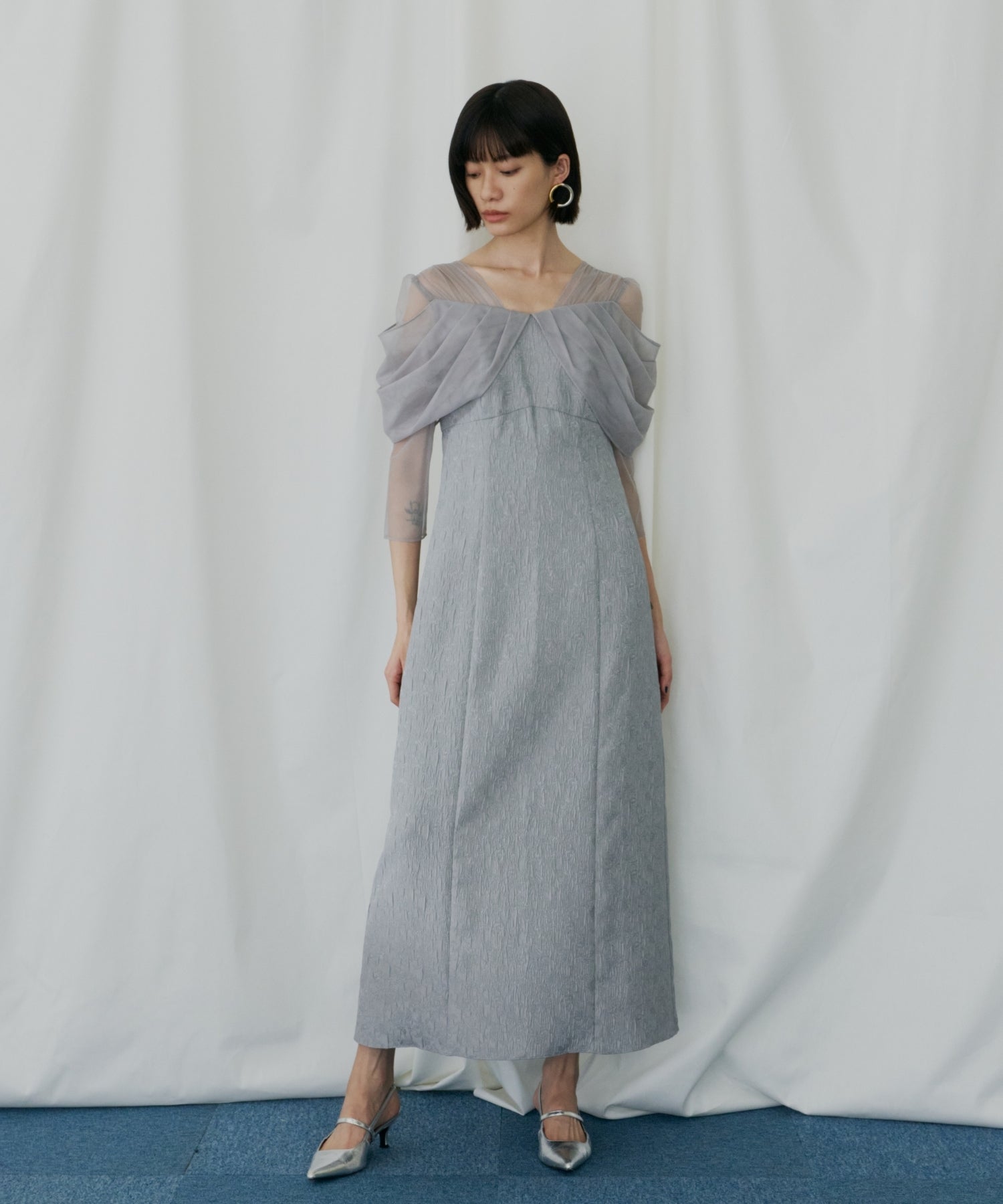TULLE DRAPE JACQUARD DRESS