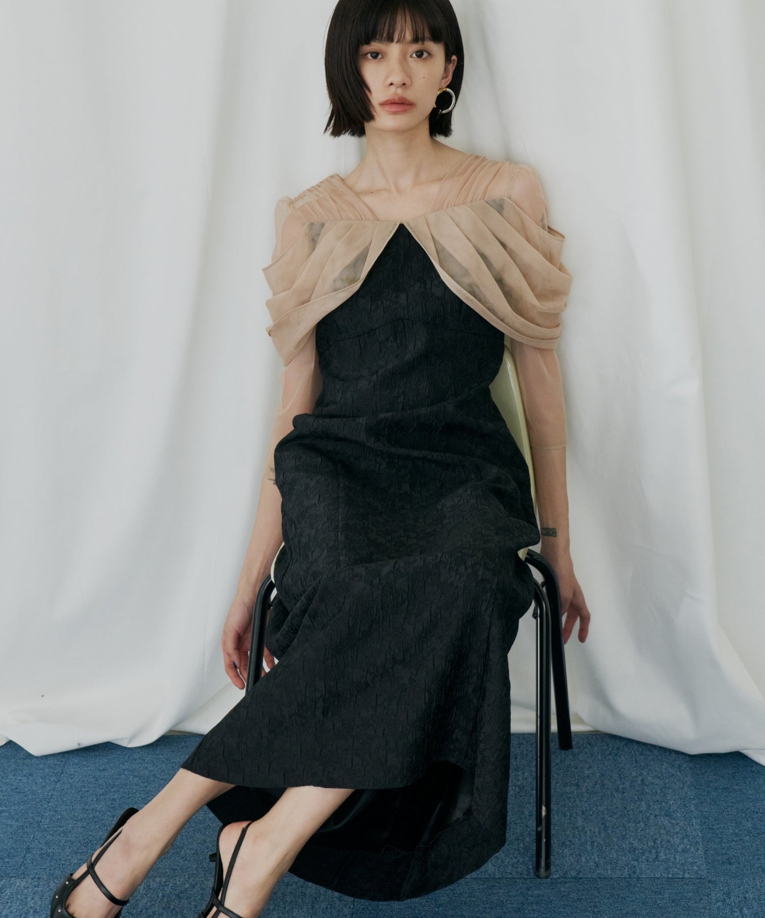 TULLE DRAPE JACQUARD DRESS