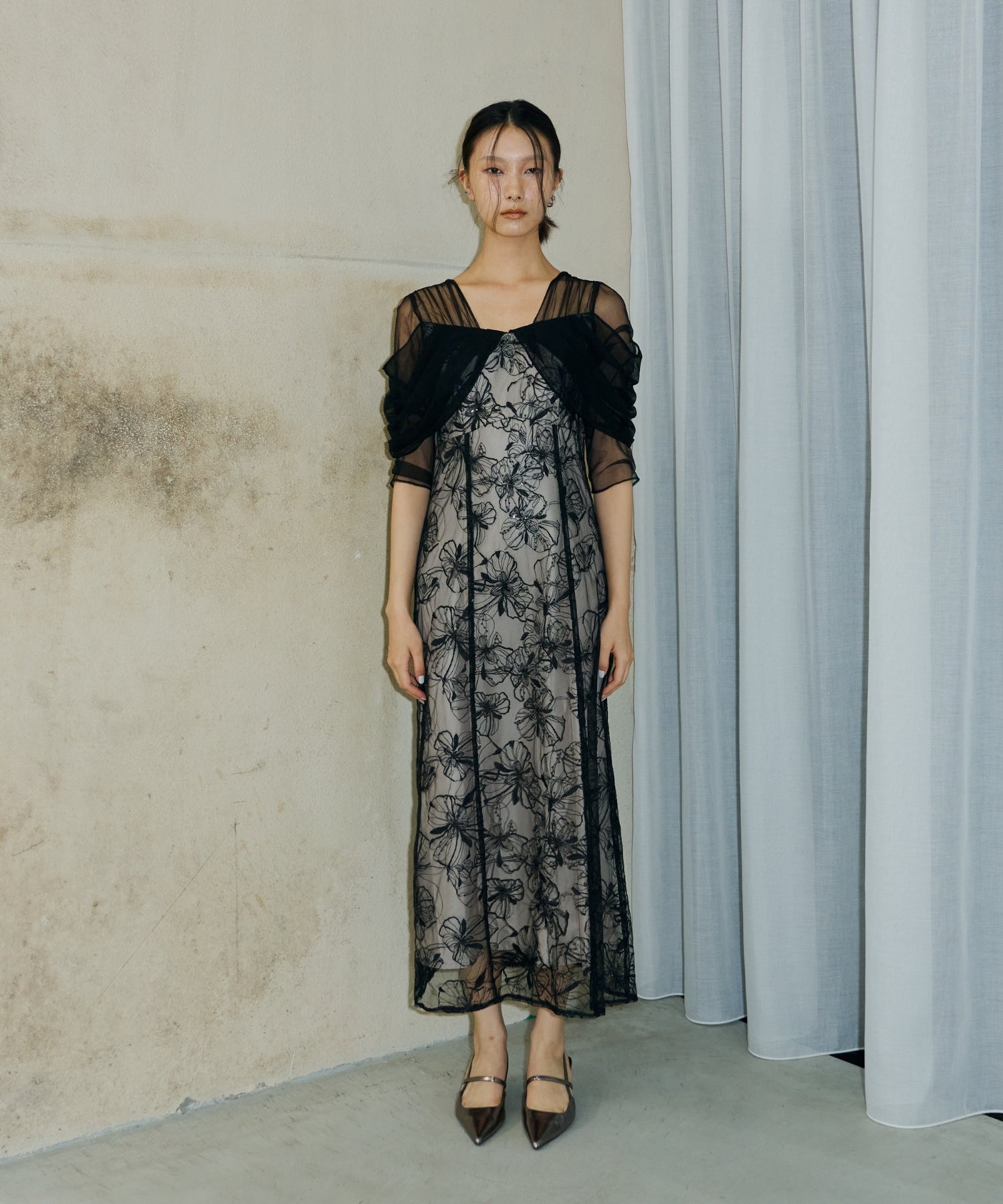TULLE DRAPE SPANGLE DRESS