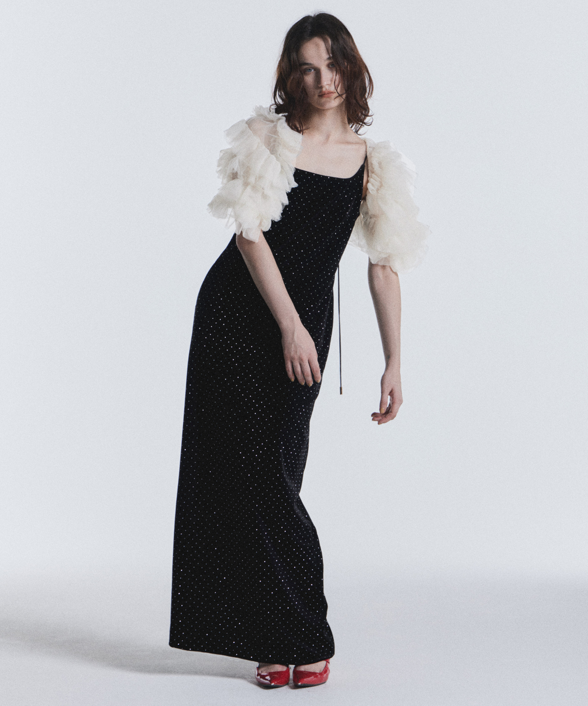 CURVED SQUARE VELOUR DRESS