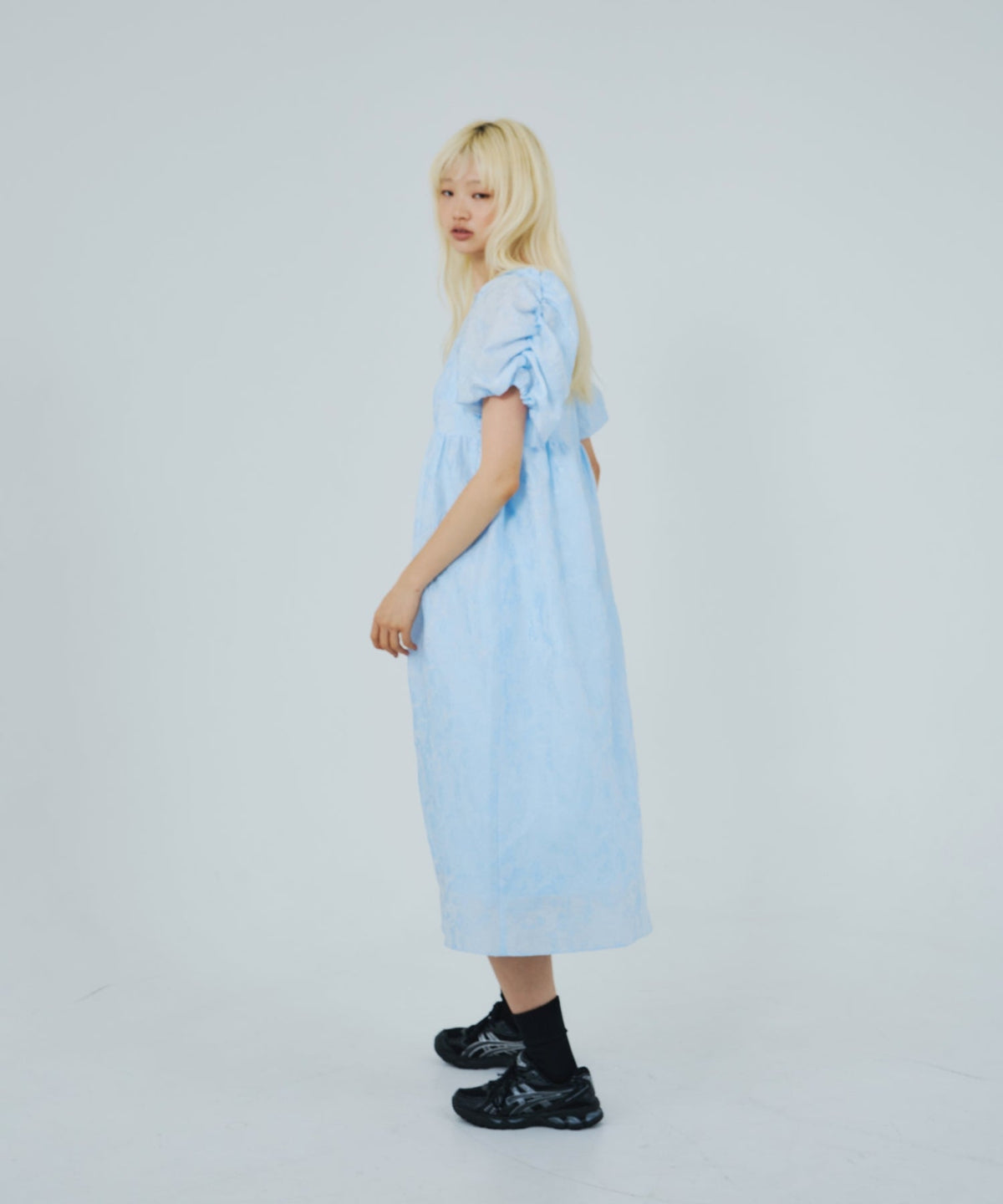 【POPUP】BUBBLE SLEEVE JACQUARD DRESS