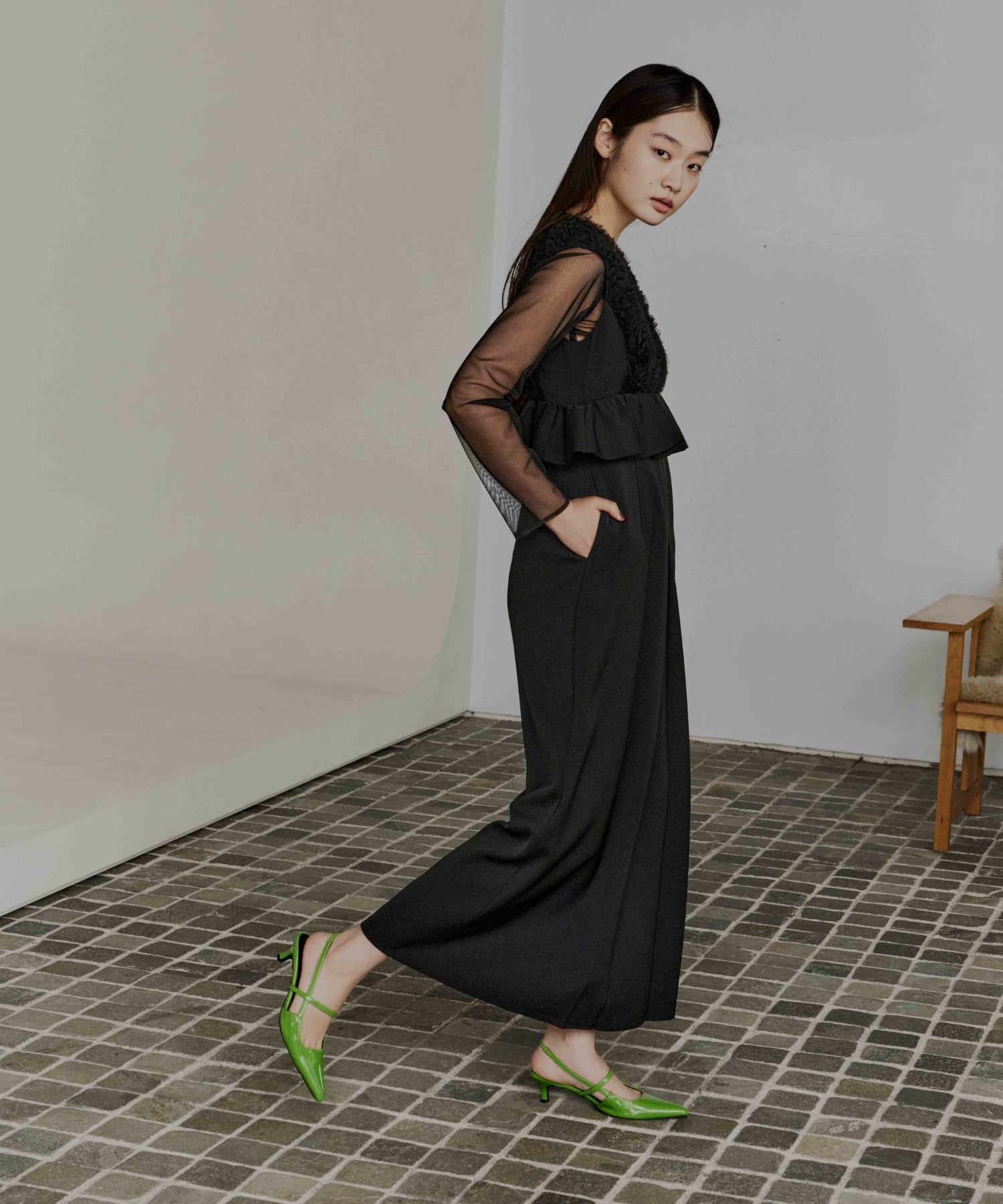 VOLUME TULLE PEPLUM DRESS