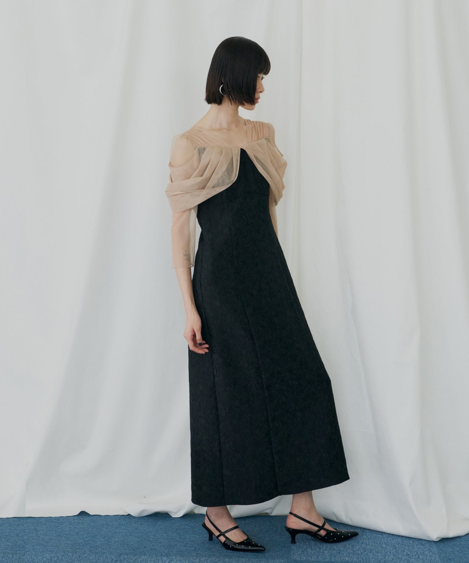 TULLE DRAPE JACQUARD DRESS