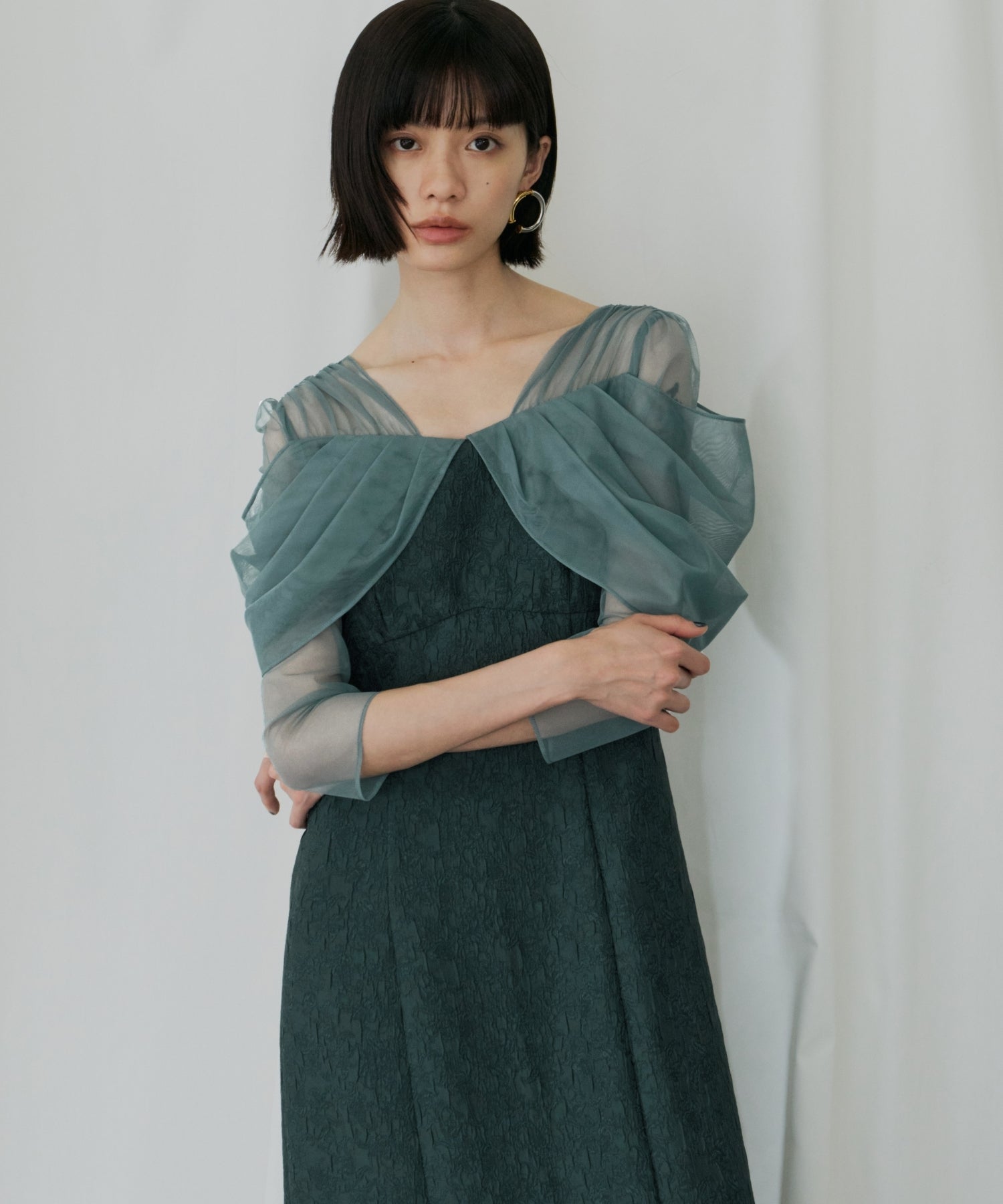 TULLE DRAPE JACQUARD DRESS