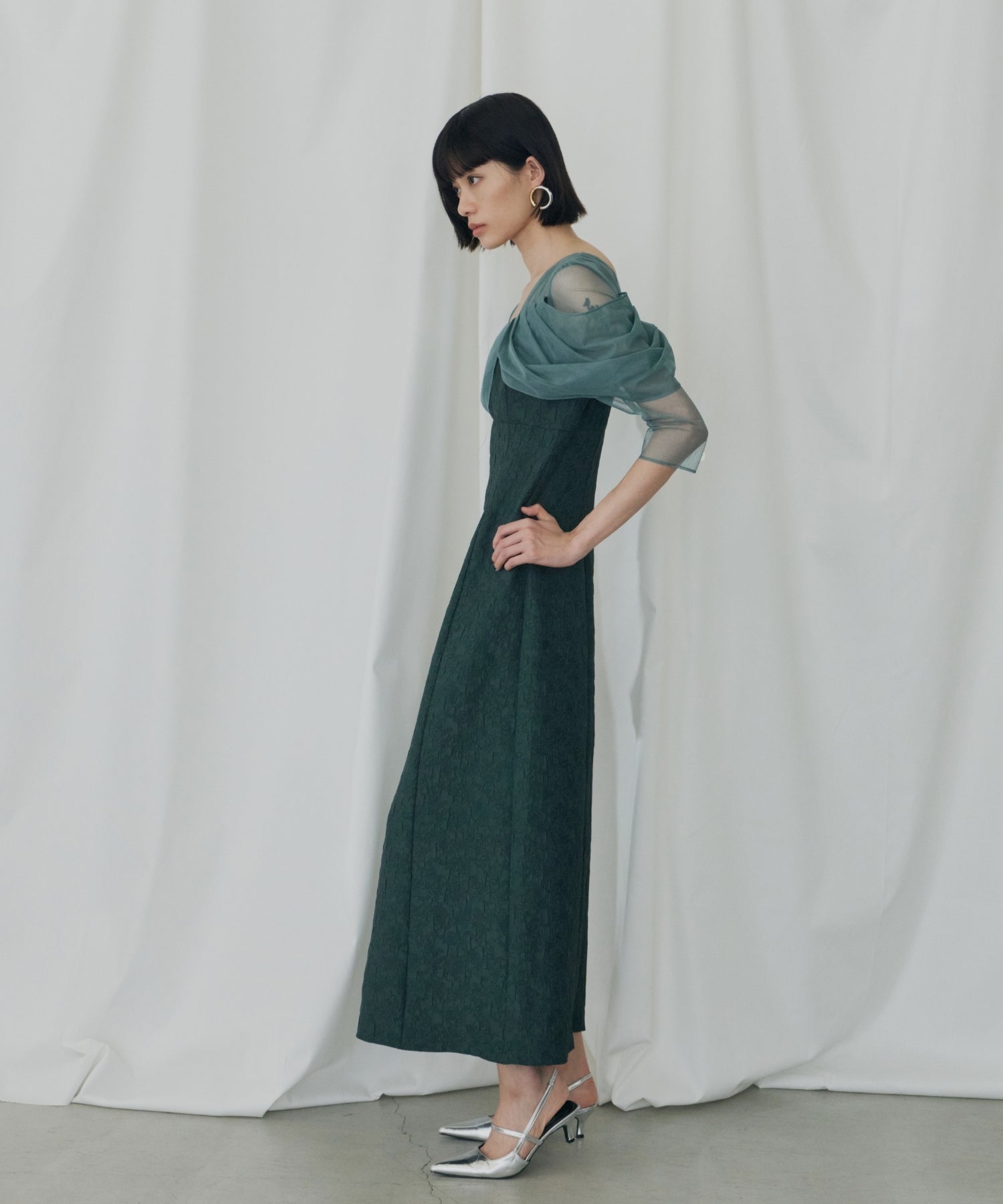 TULLE DRAPE JACQUARD DRESS