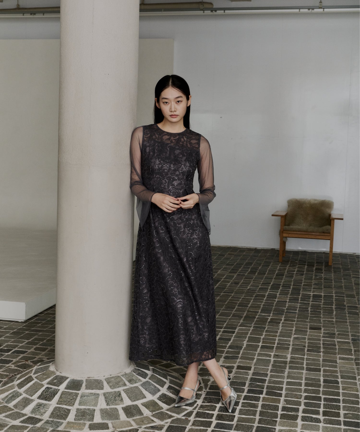 LEAF EMBROIDERY BACK DESIGN DRESS