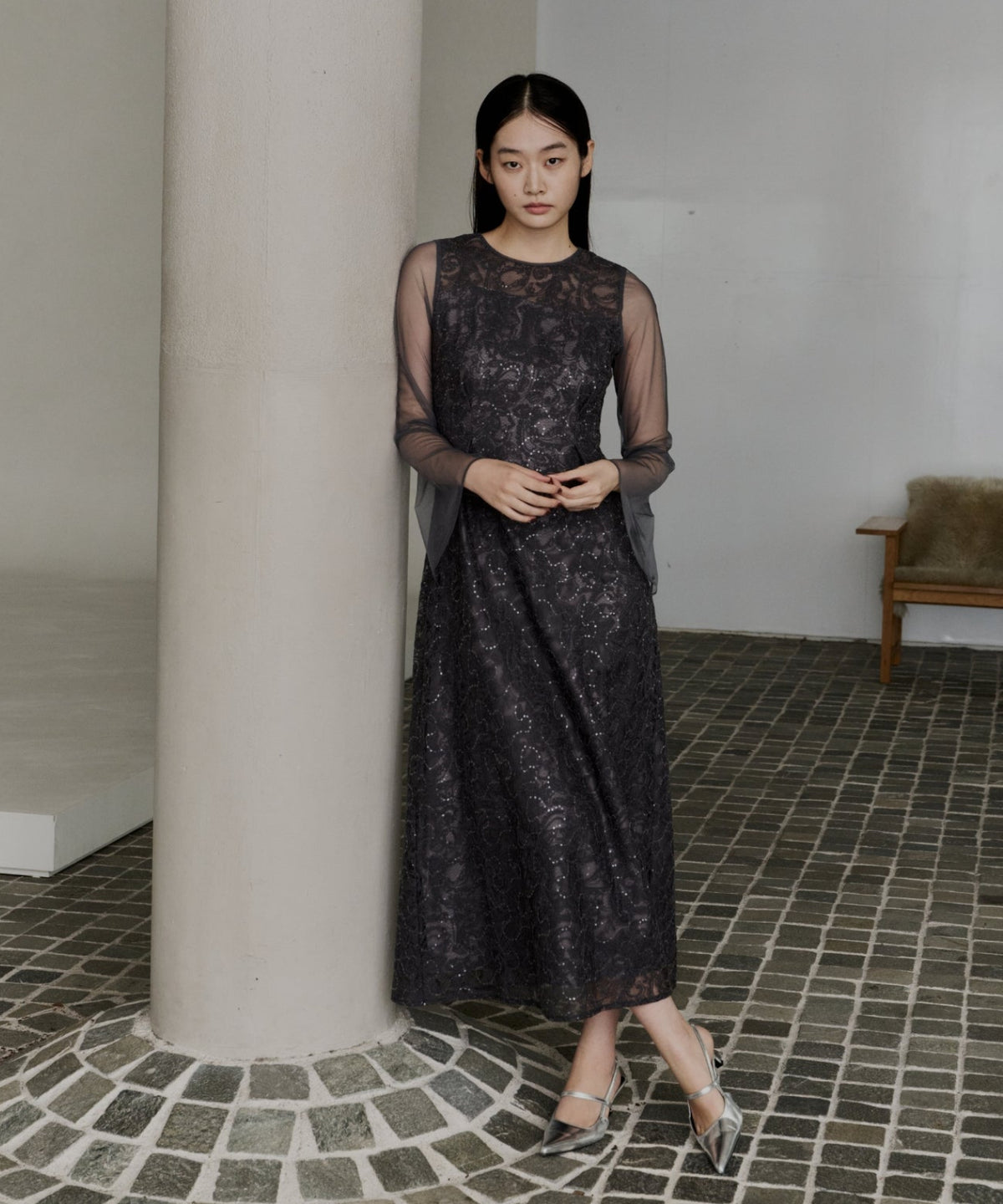 LEAF EMBROIDERY BACK DESIGN DRESS