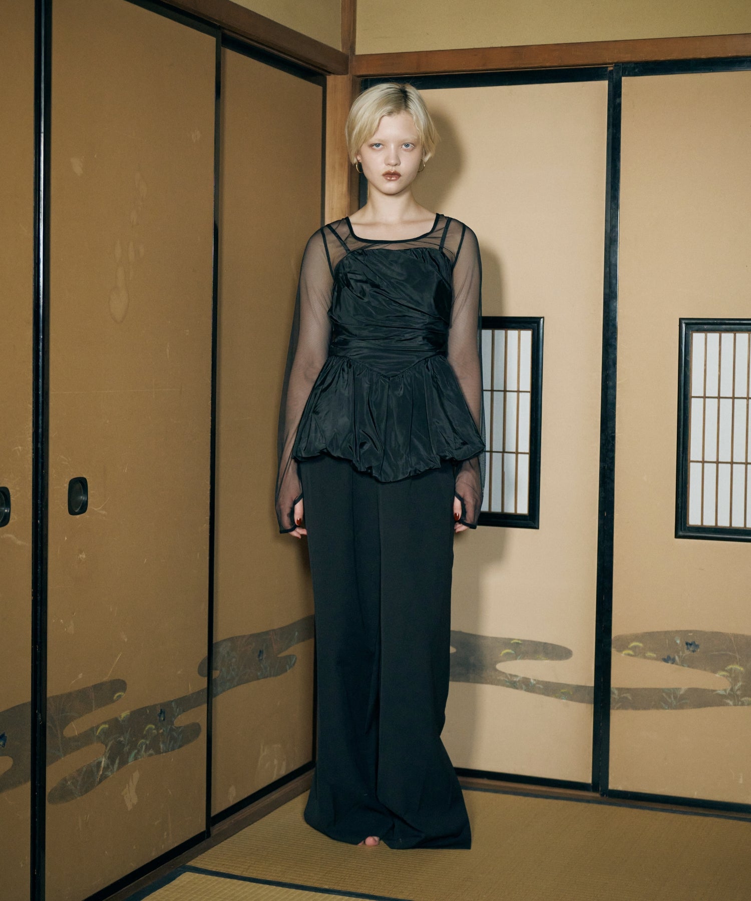 SHIRRING GATHER SETUP DRESS