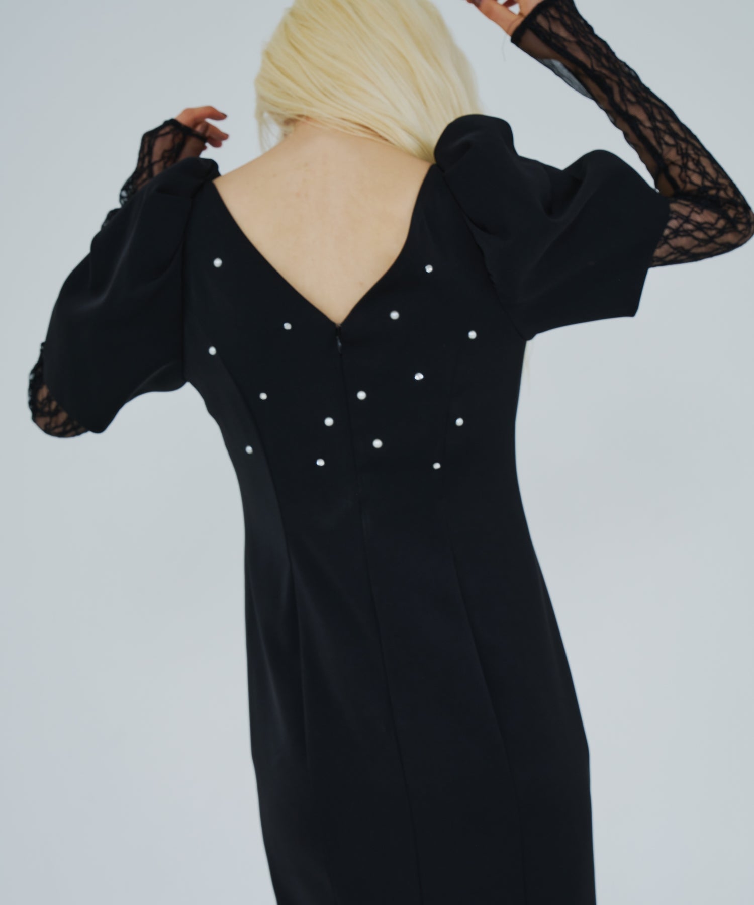 LACE ARM DRAPE DRESS