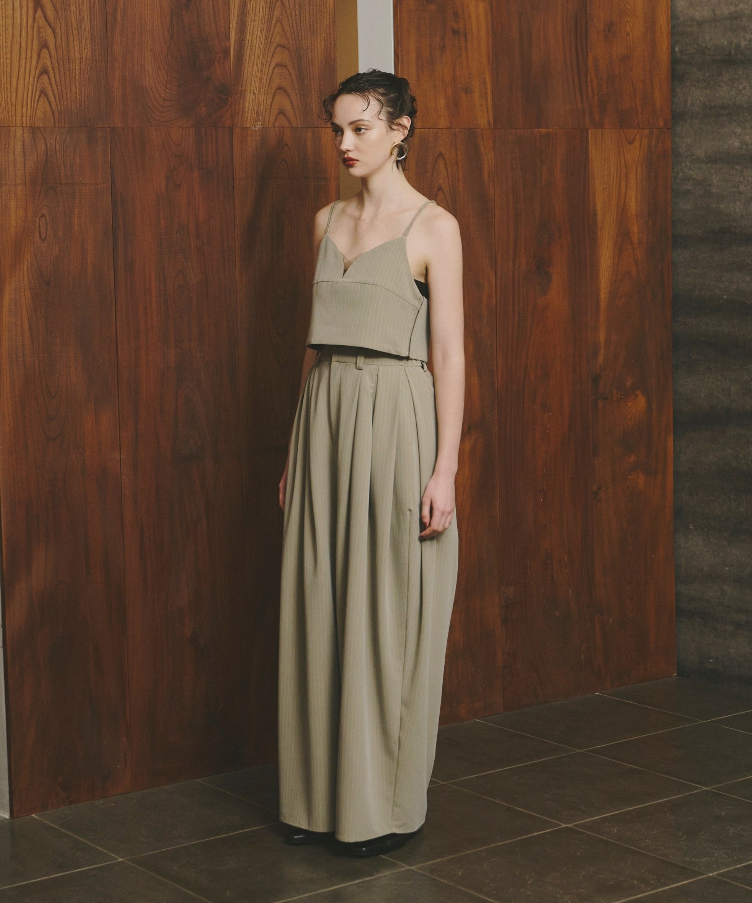 PINSTRIPE BUSTIER WIDE PANTS DRESS