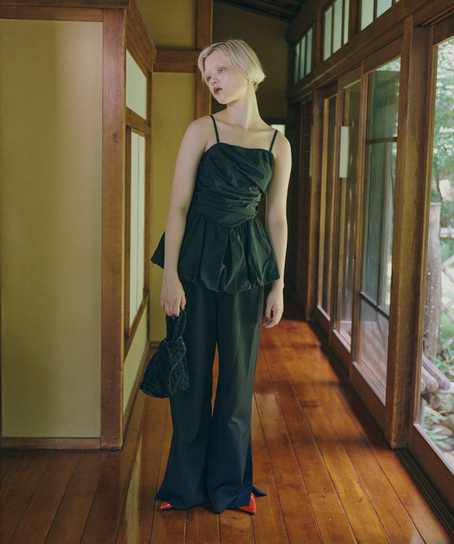SHIRRING GATHER SETUP DRESS