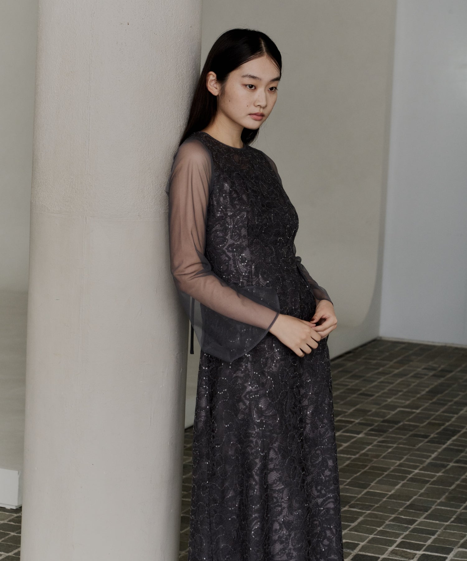 LEAF EMBROIDERY BACK DESIGN DRESS