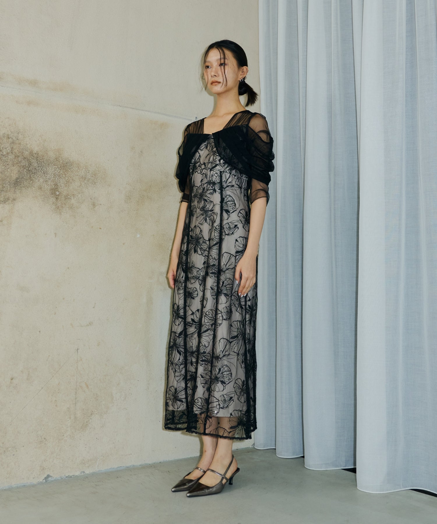 TULLE DRAPE SPANGLE DRESS