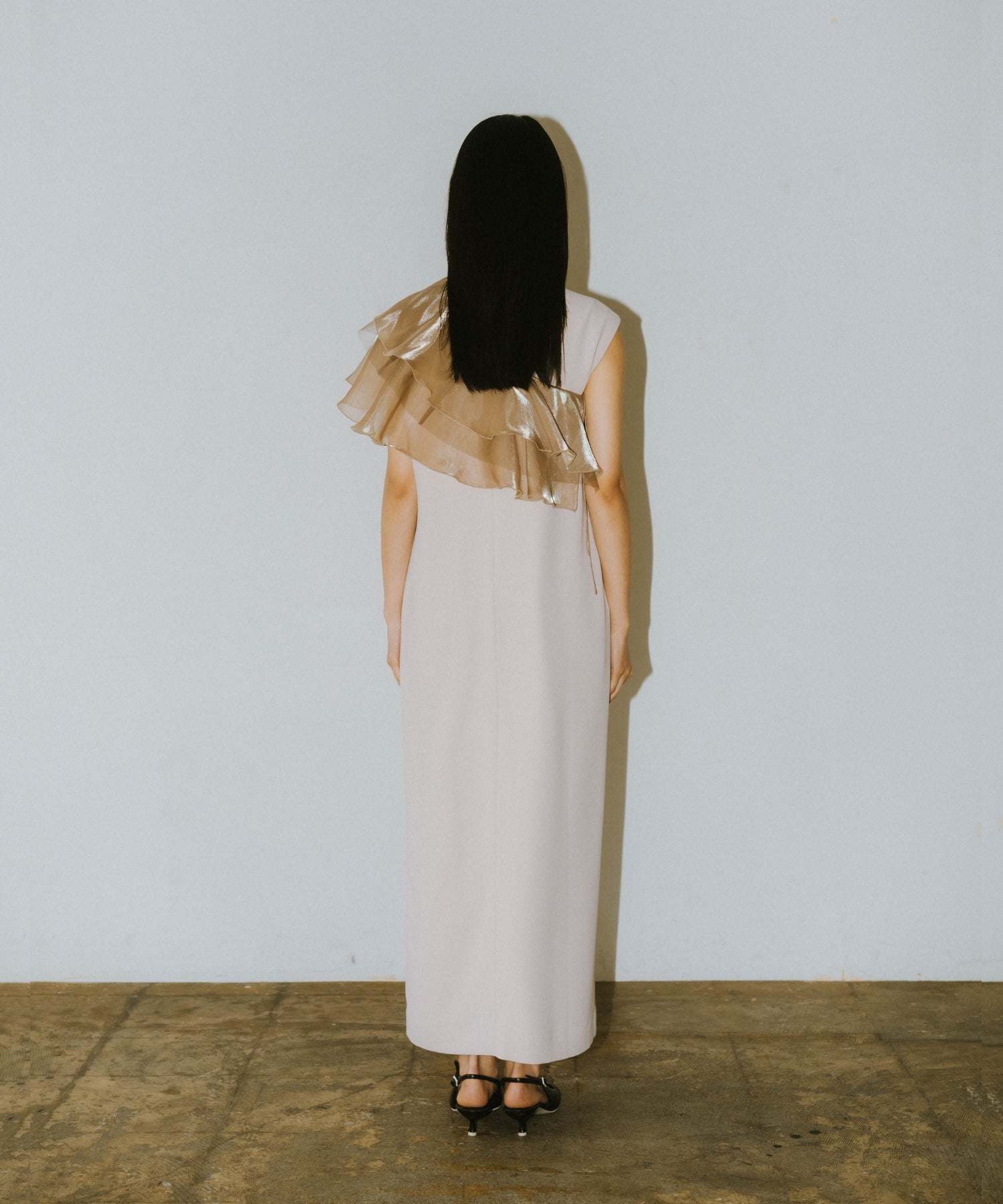GLOSSY MULTI RUFFLE DRESS