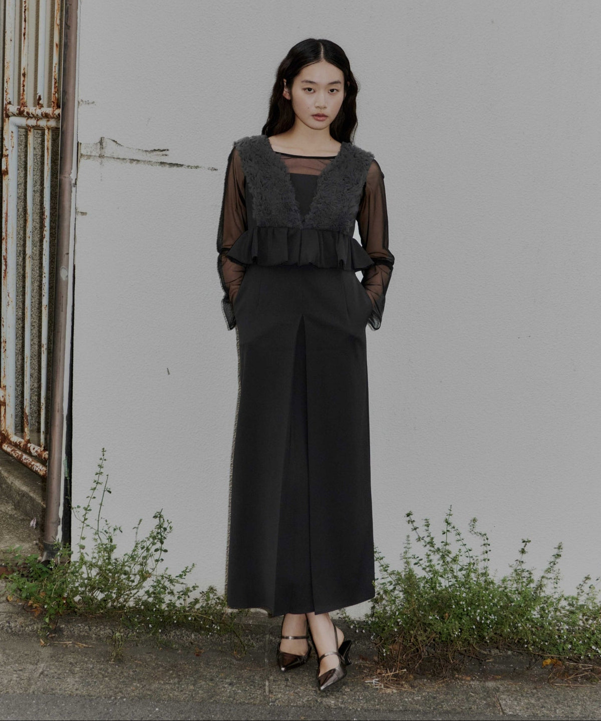 VOLUME TULLE PEPLUM DRESS