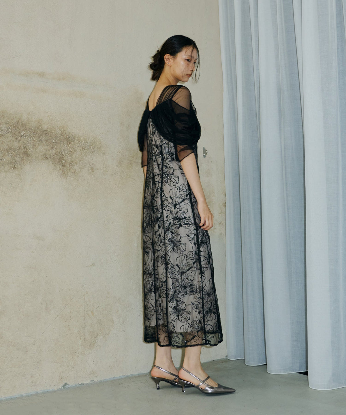 【POPUP】TULLE DRAPE SPANGLE DRESS