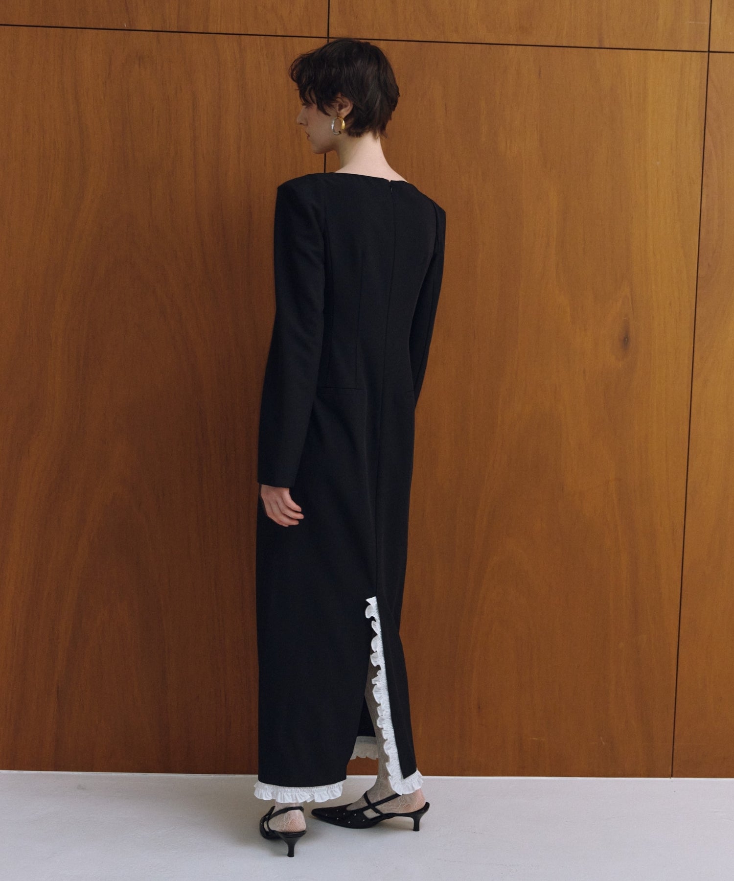 FRILLS TRIM LONG DRESS