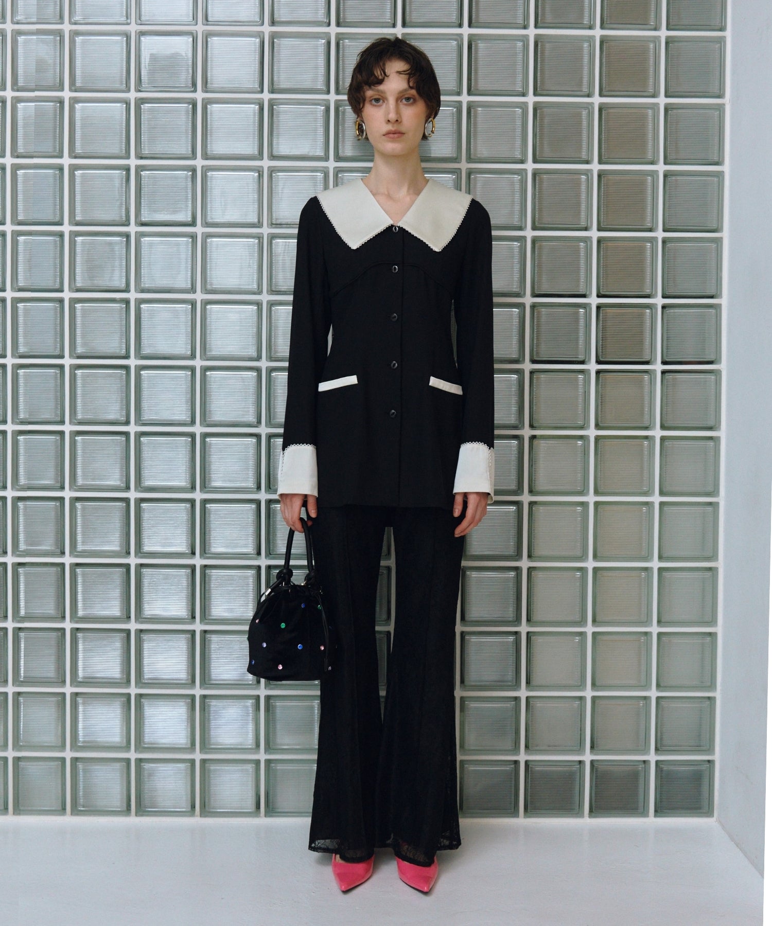 CONTRAST COLLAR SET UP DRESS
