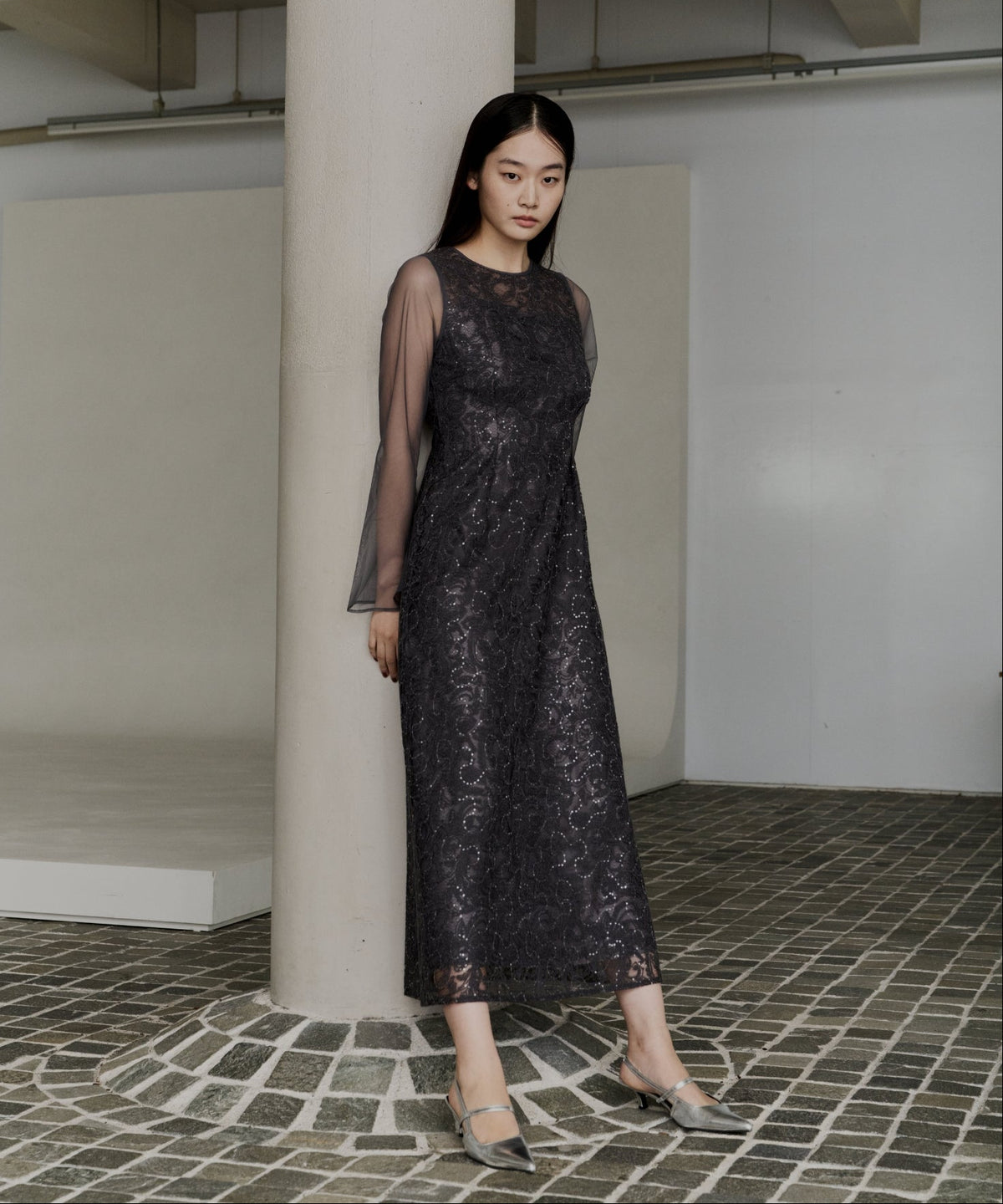 LEAF EMBROIDERY BACK DESIGN DRESS