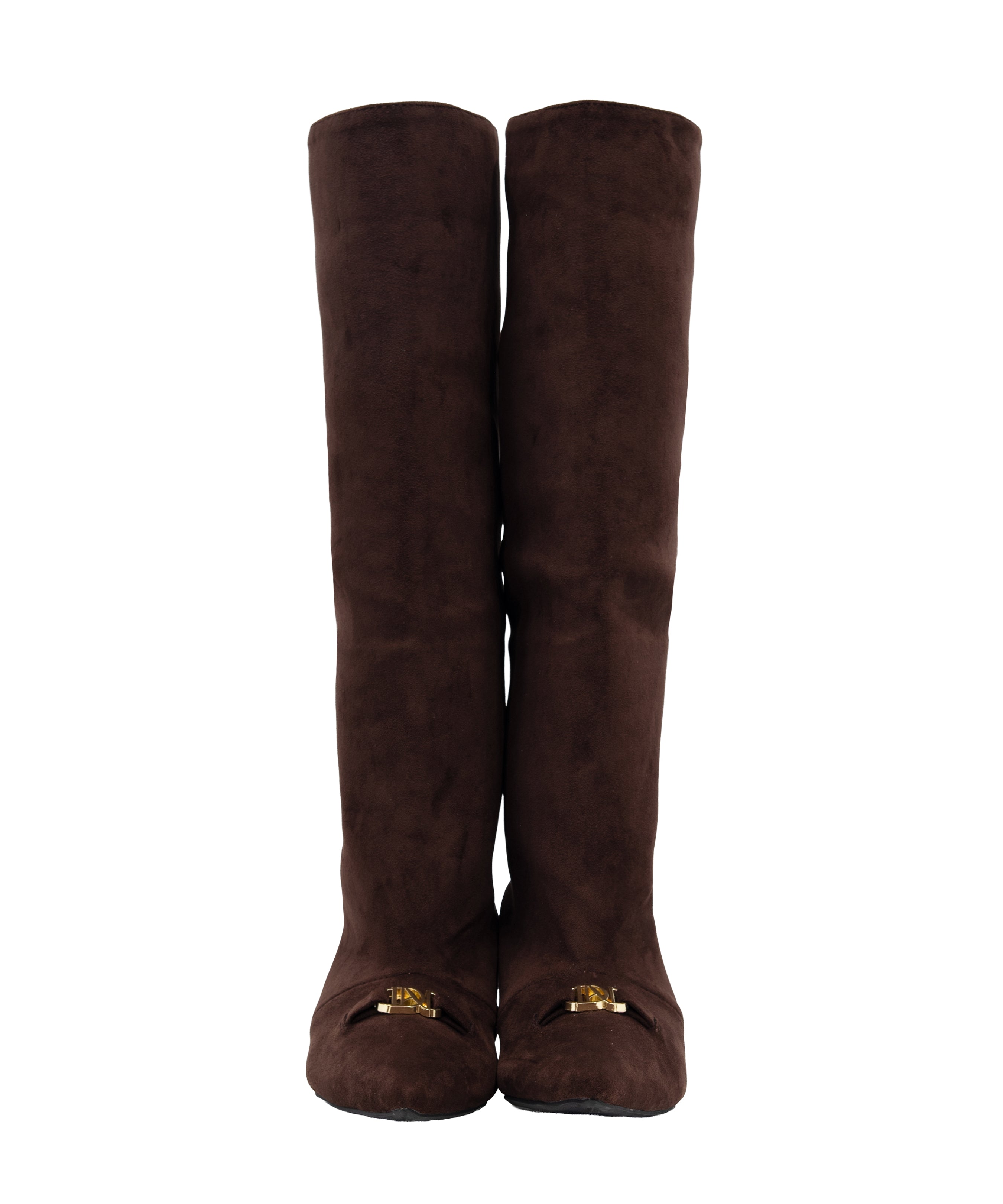 LOGO BUCKLE LONG BOOTS ブラウン 正面全体物撮り画像