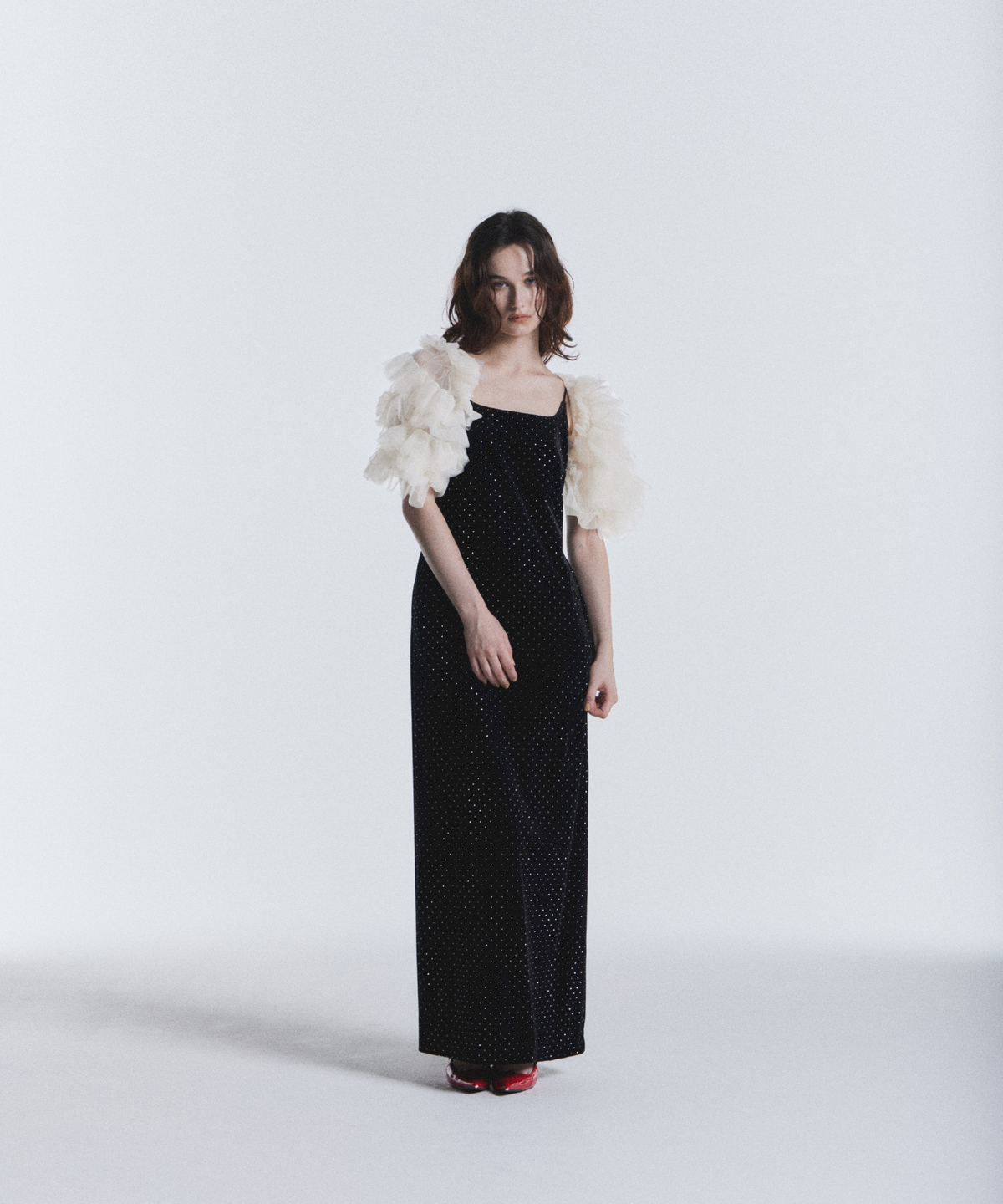 CURVED SQUARE VELOUR DRESS