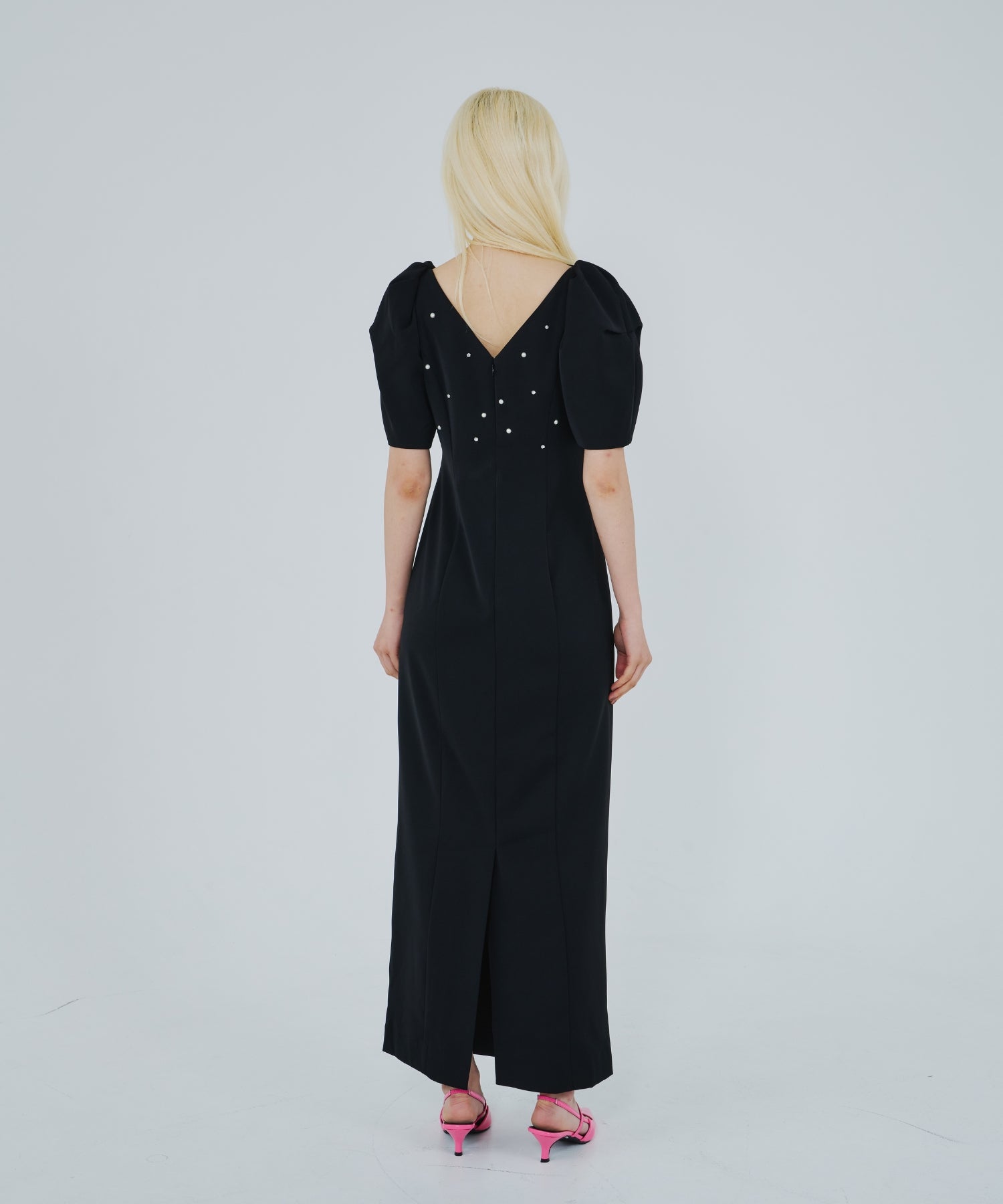 LACE ARM DRAPE DRESS
