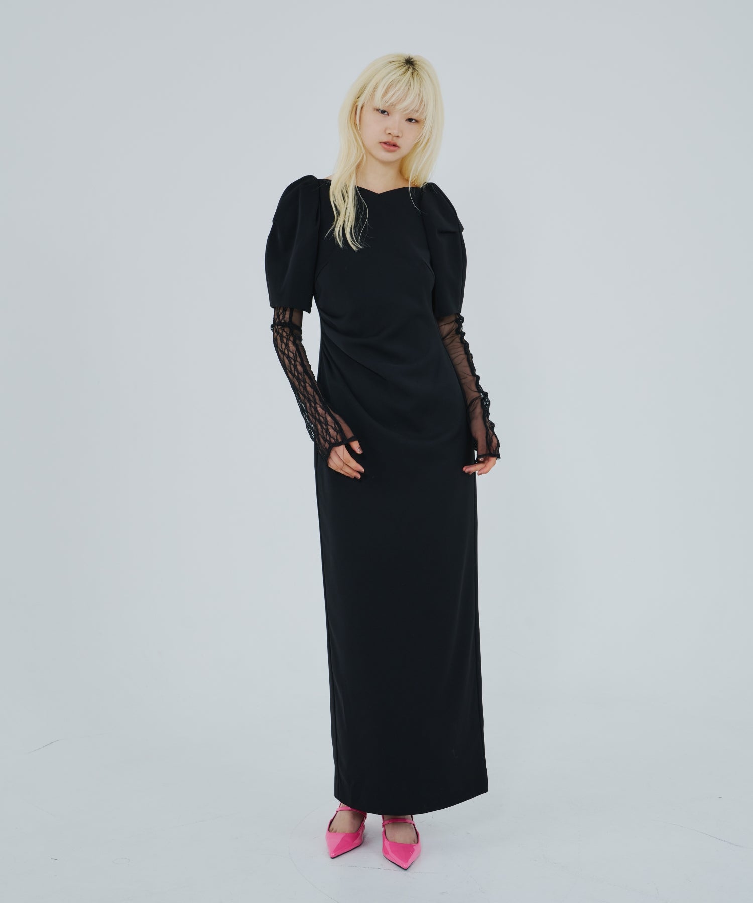 LACE ARM DRAPE DRESS