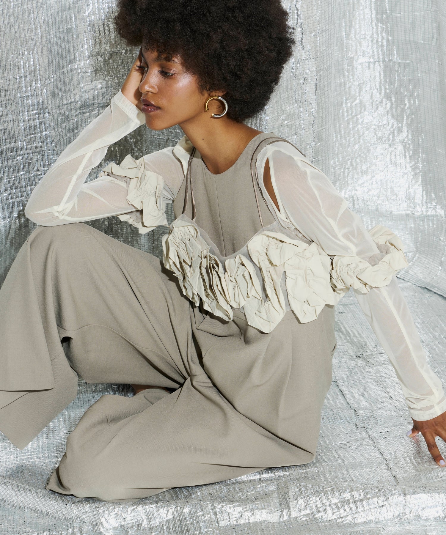 RUFFLED BUSTIER PANTS DRESS