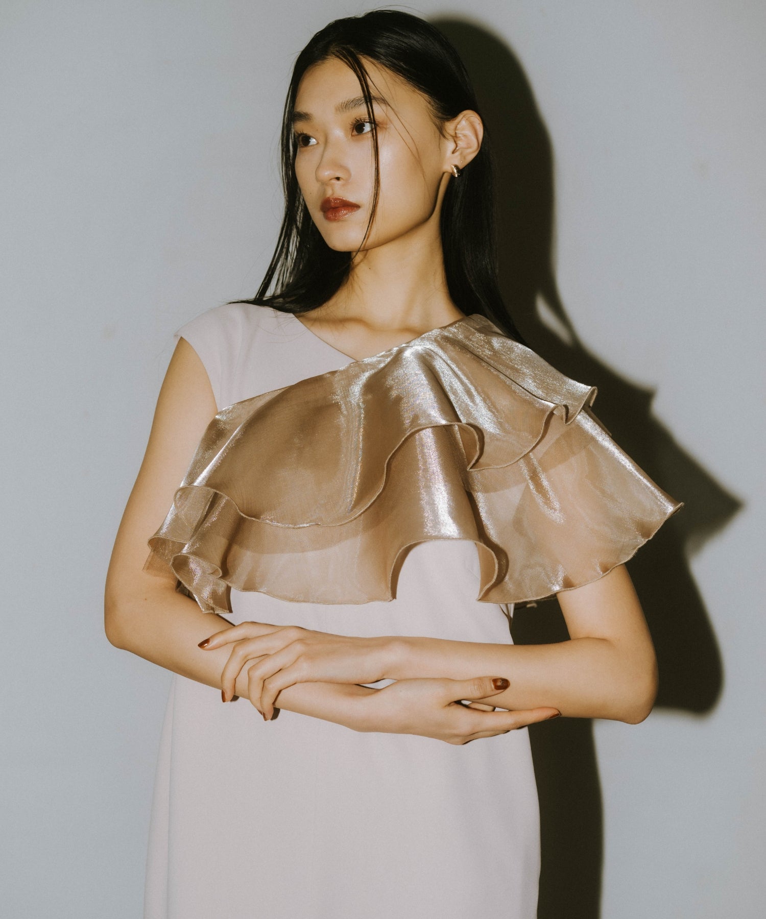 GLOSSY MULTI RUFFLE DRESS