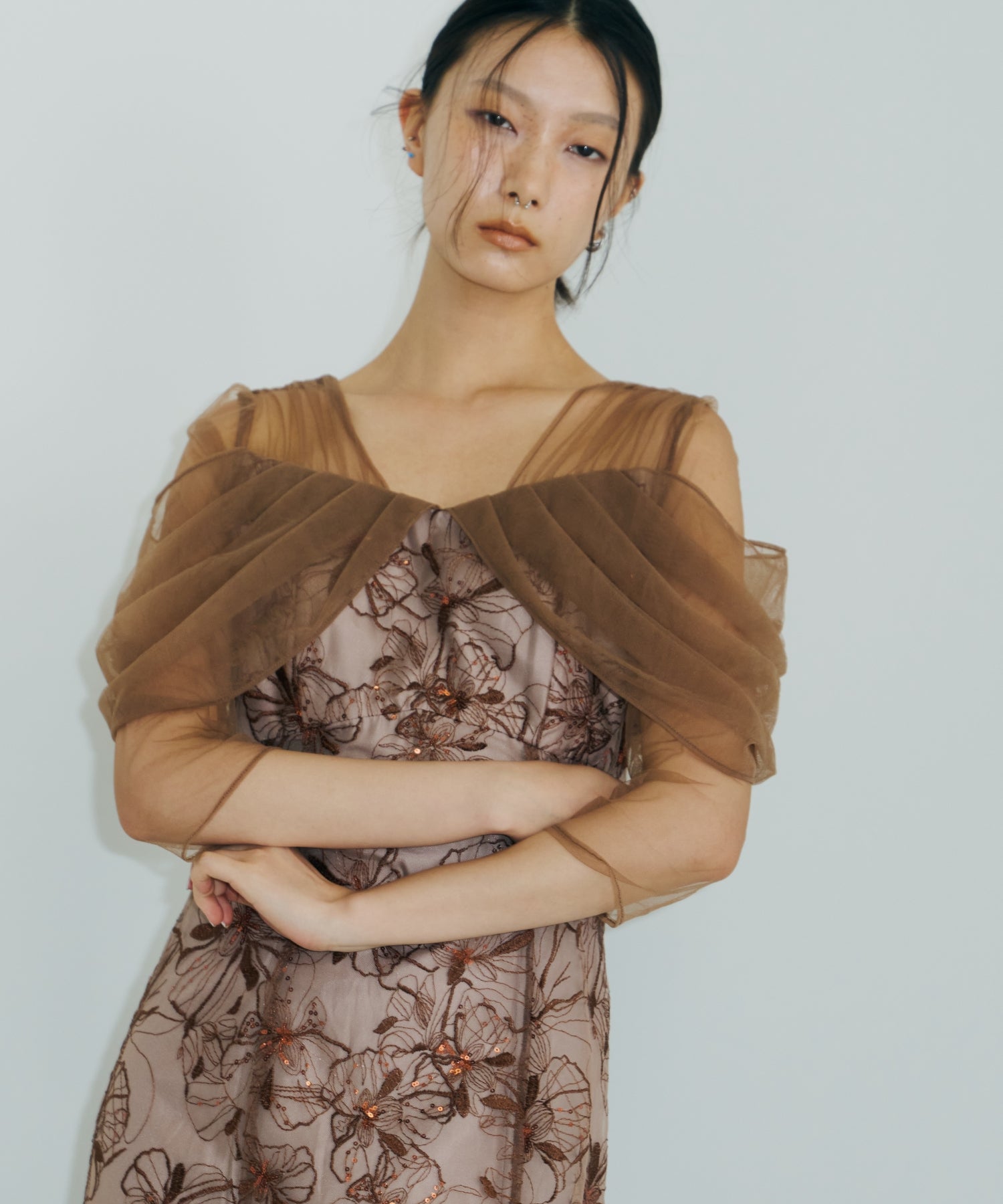 TULLE DRAPE SPANGLE DRESS
