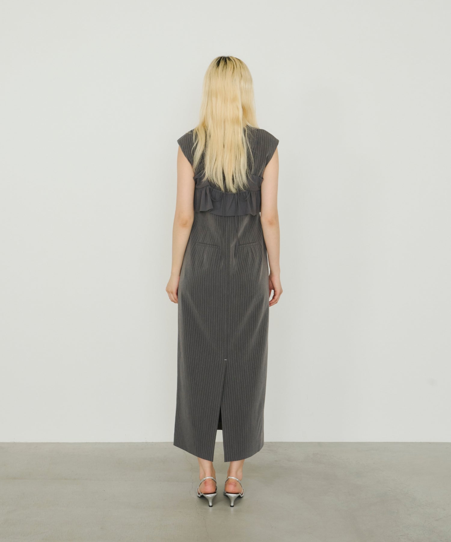 PINSTRIPE SLEEVELESS BUSTIER DRESS