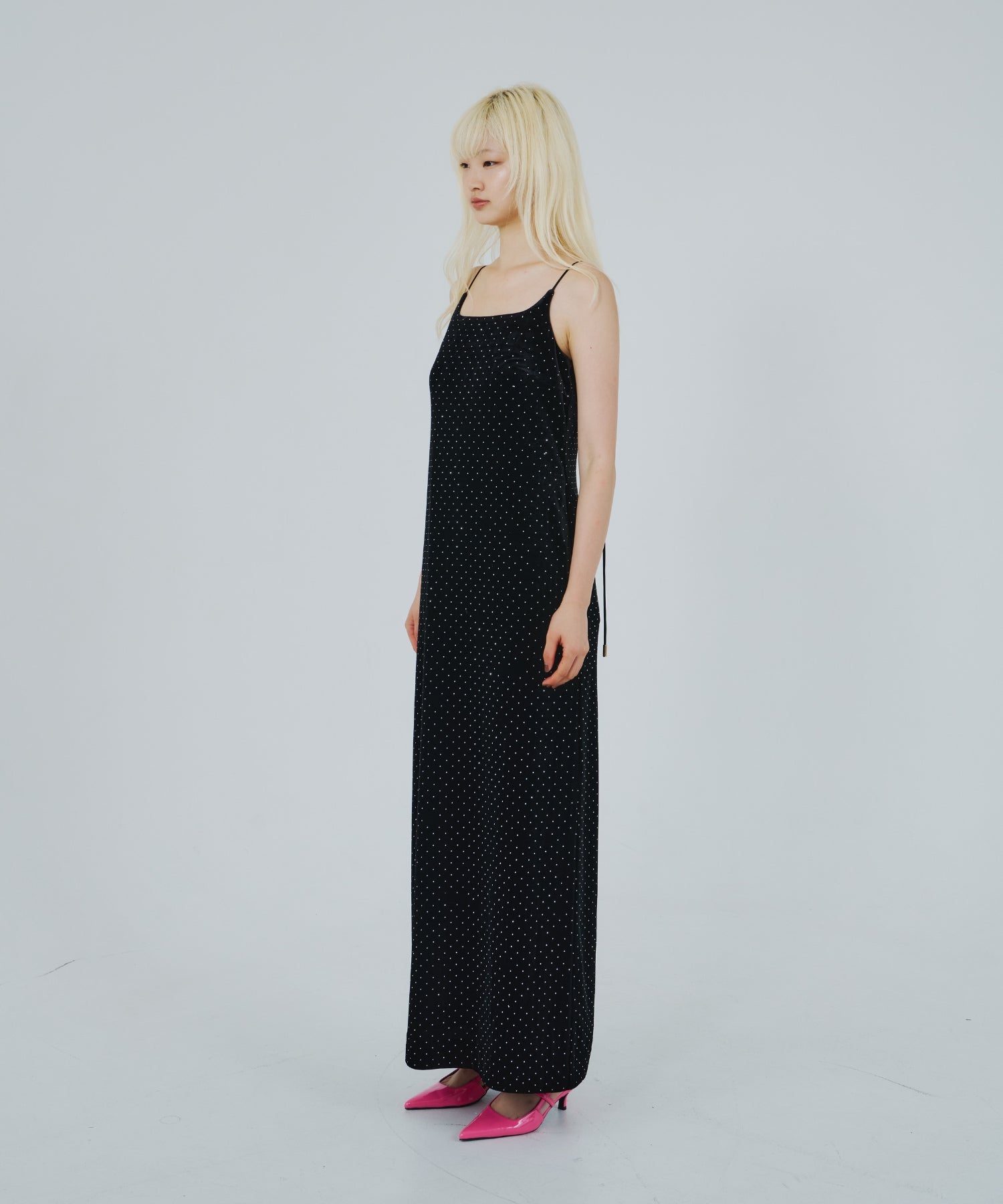 CURVED SQUARE VELOUR DRESS
