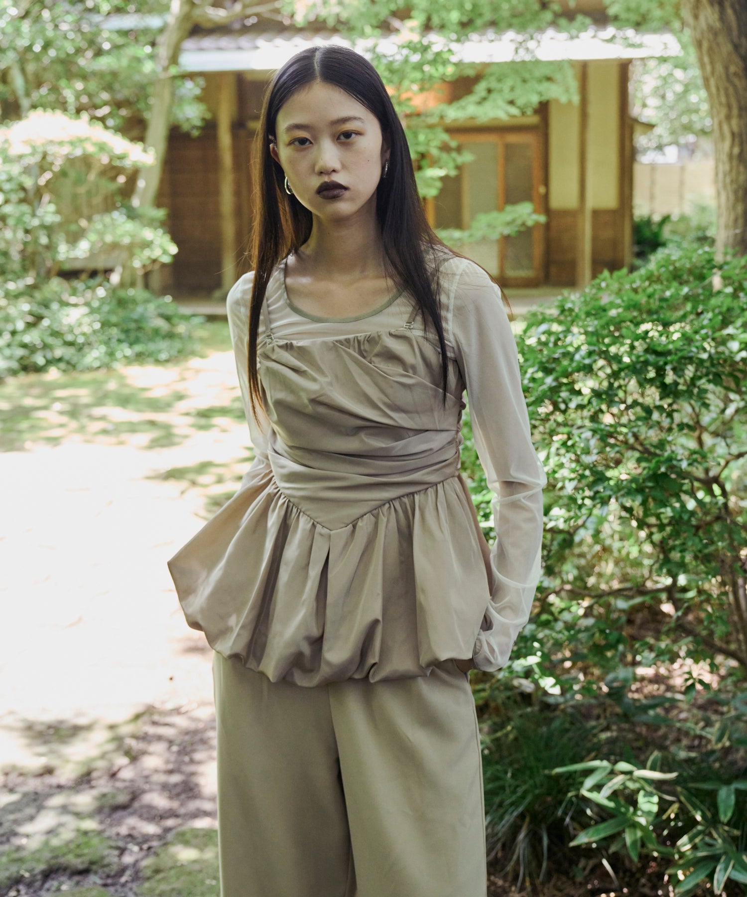 SHIRRING GATHER SETUP DRESS