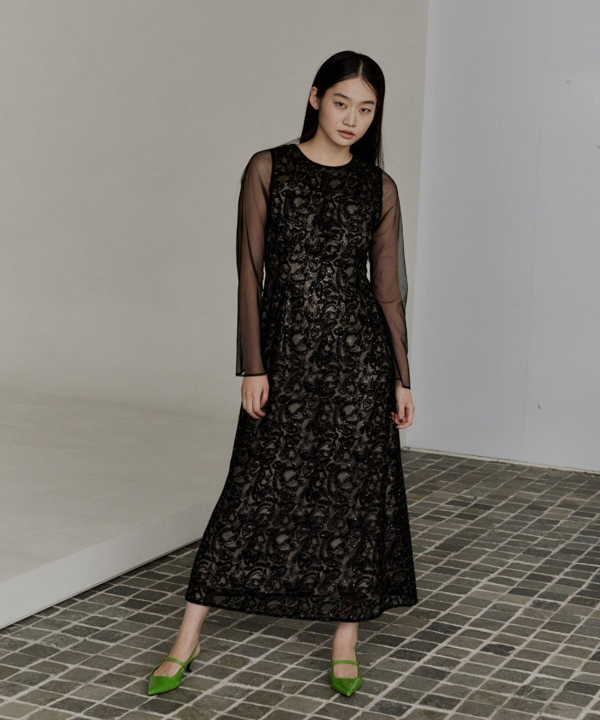 LEAF EMBROIDERY BACK DESIGN DRESS