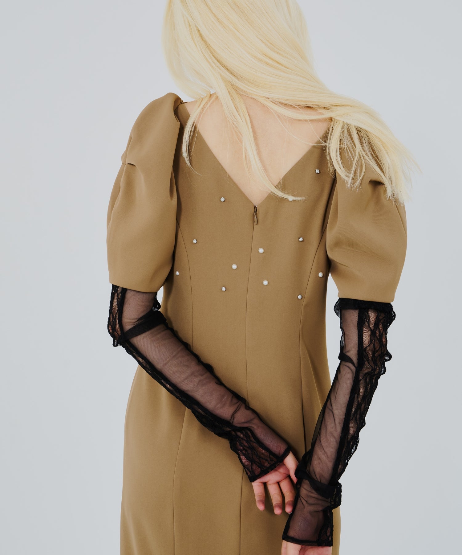 LACE ARM DRAPE DRESS