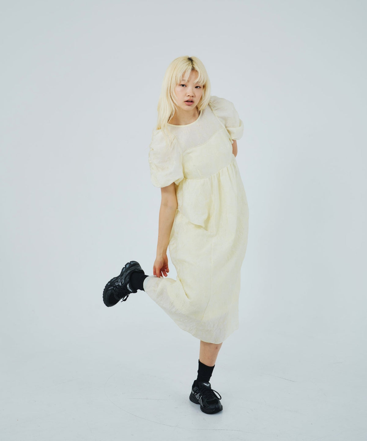 【POPUP】BUBBLE SLEEVE JACQUARD DRESS