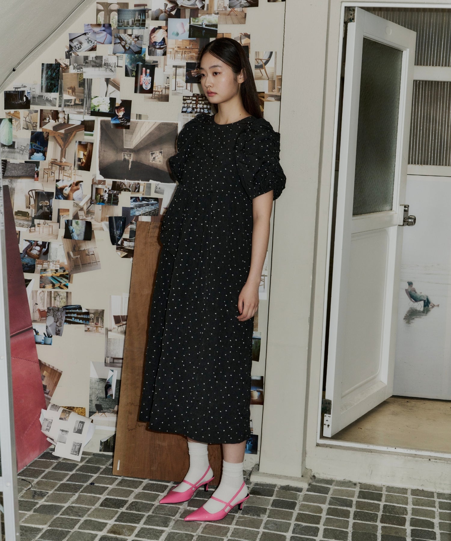 【POPUP】BUBBLE SLEEVE JACQUARD DRESS