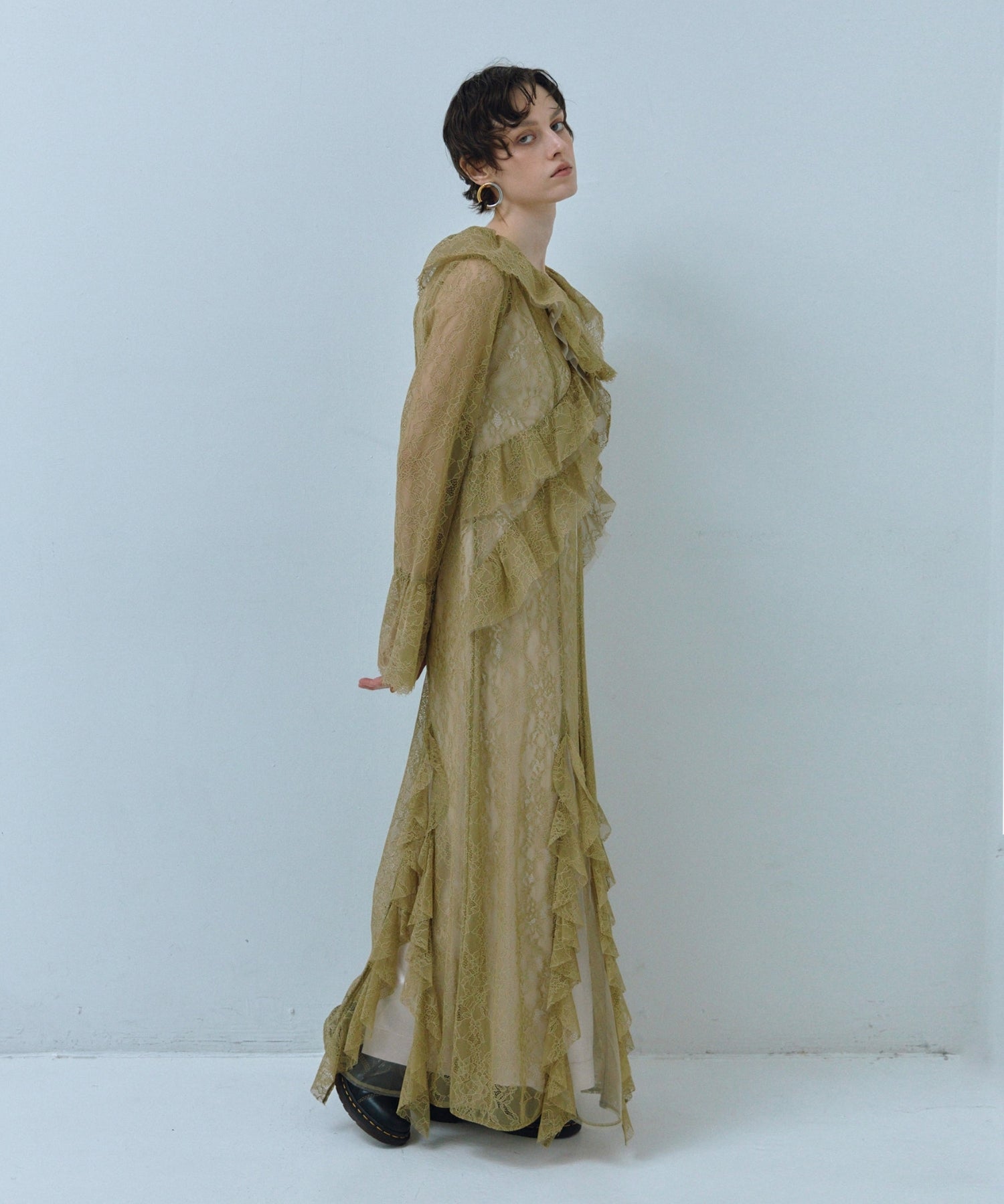 RUFFLE LACE GOWN LAYERED DRESS