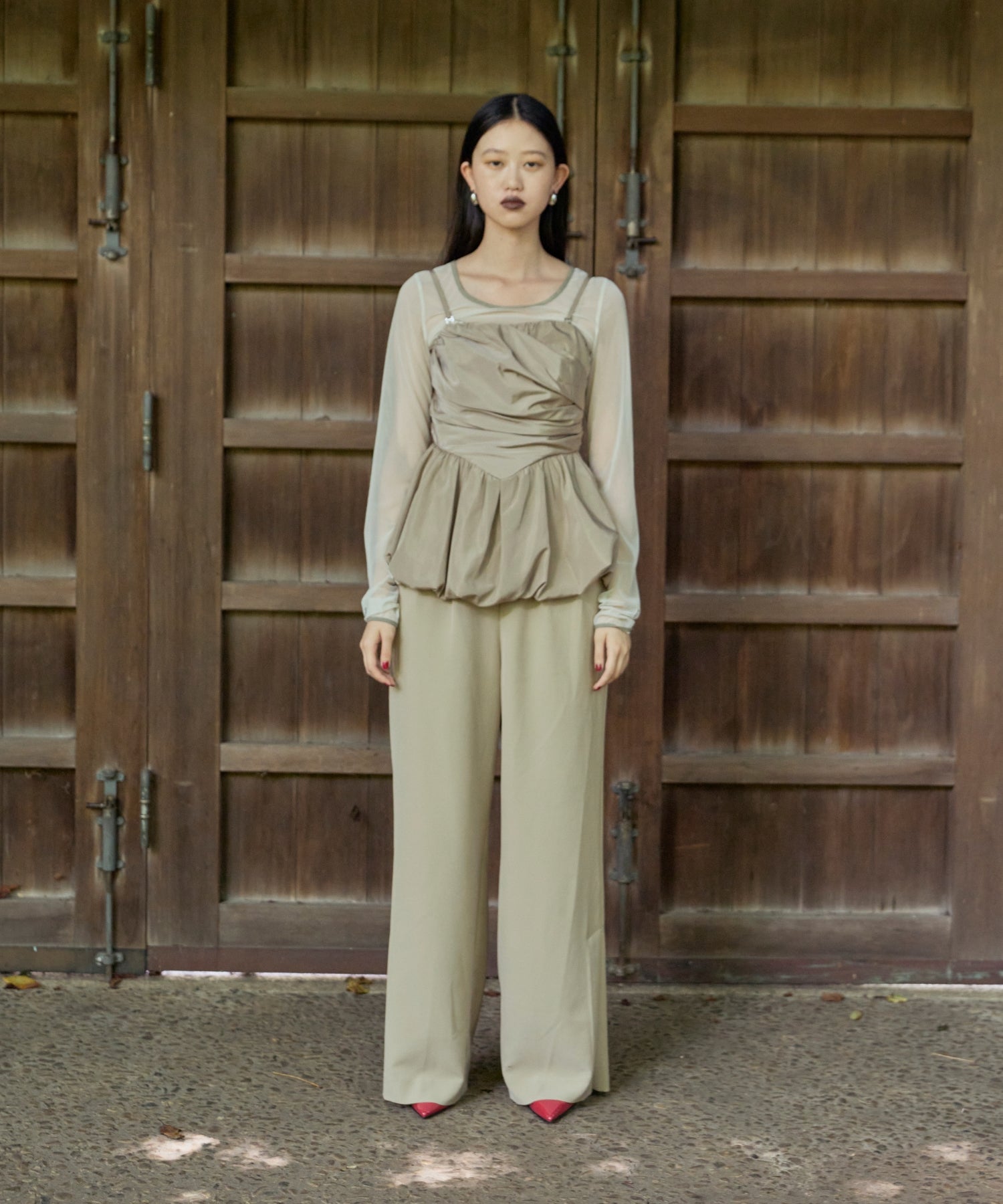SHIRRING GATHER SETUP DRESS