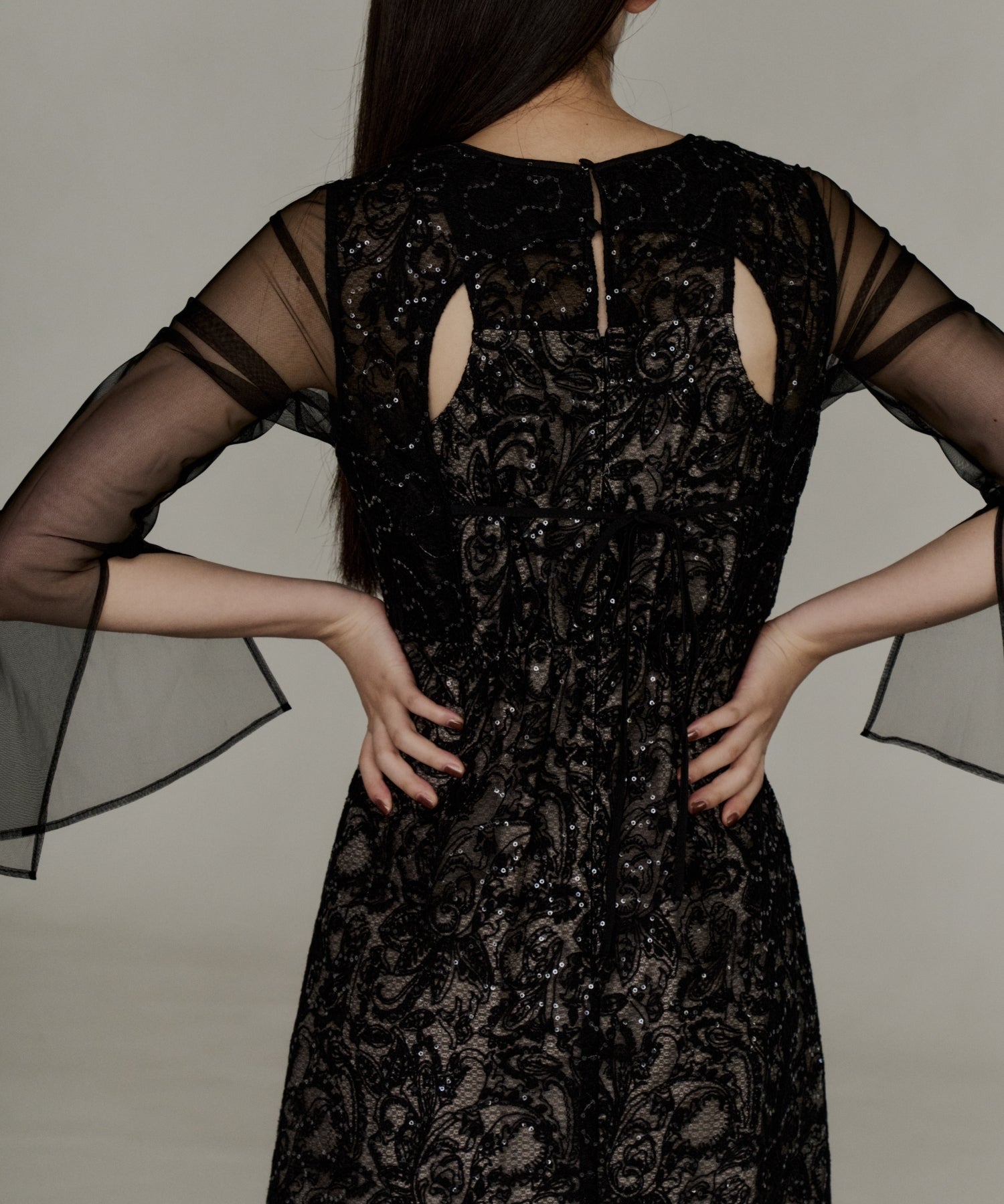 LEAF EMBROIDERY BACK DESIGN DRESS
