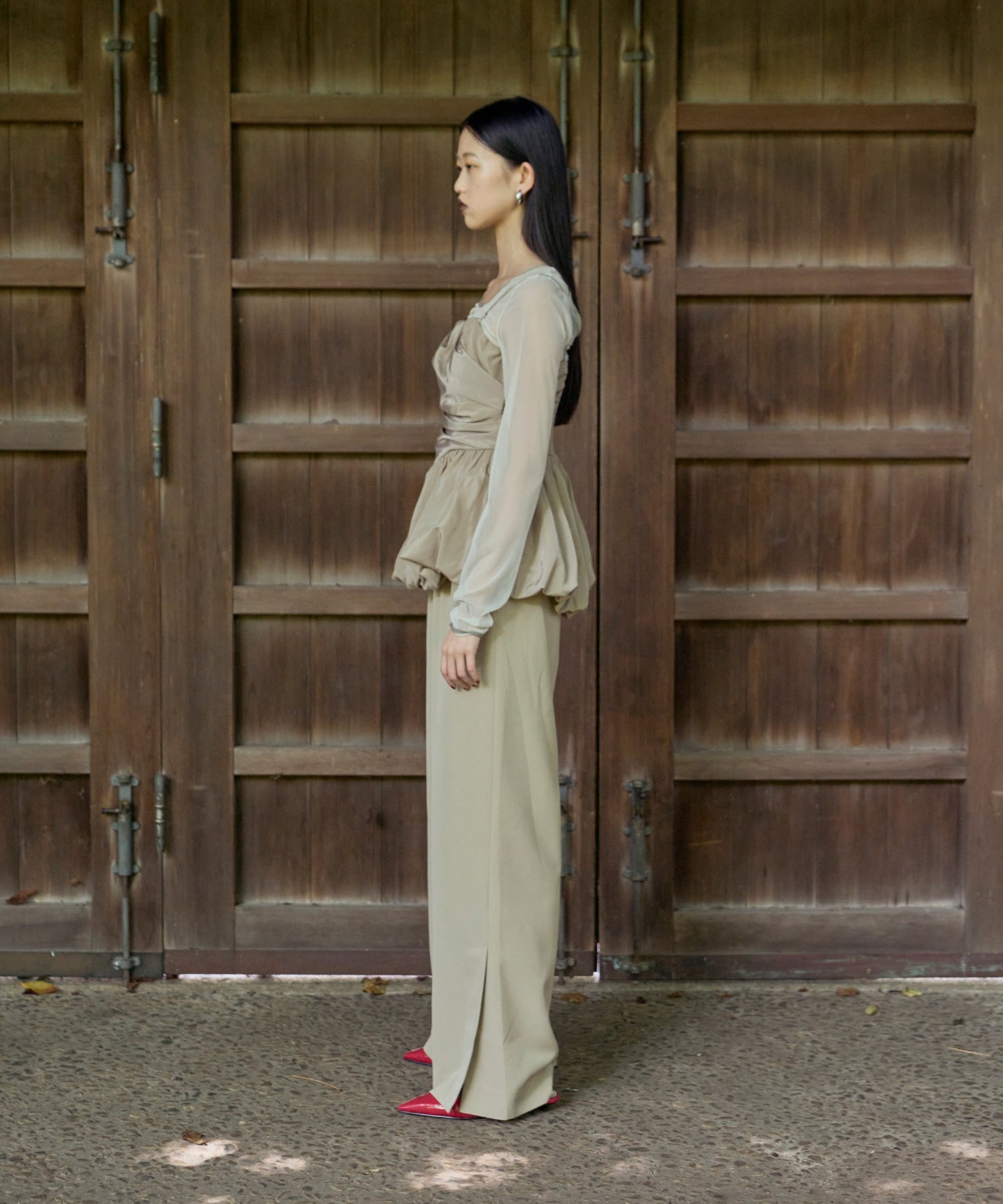 SHIRRING GATHER SETUP DRESS