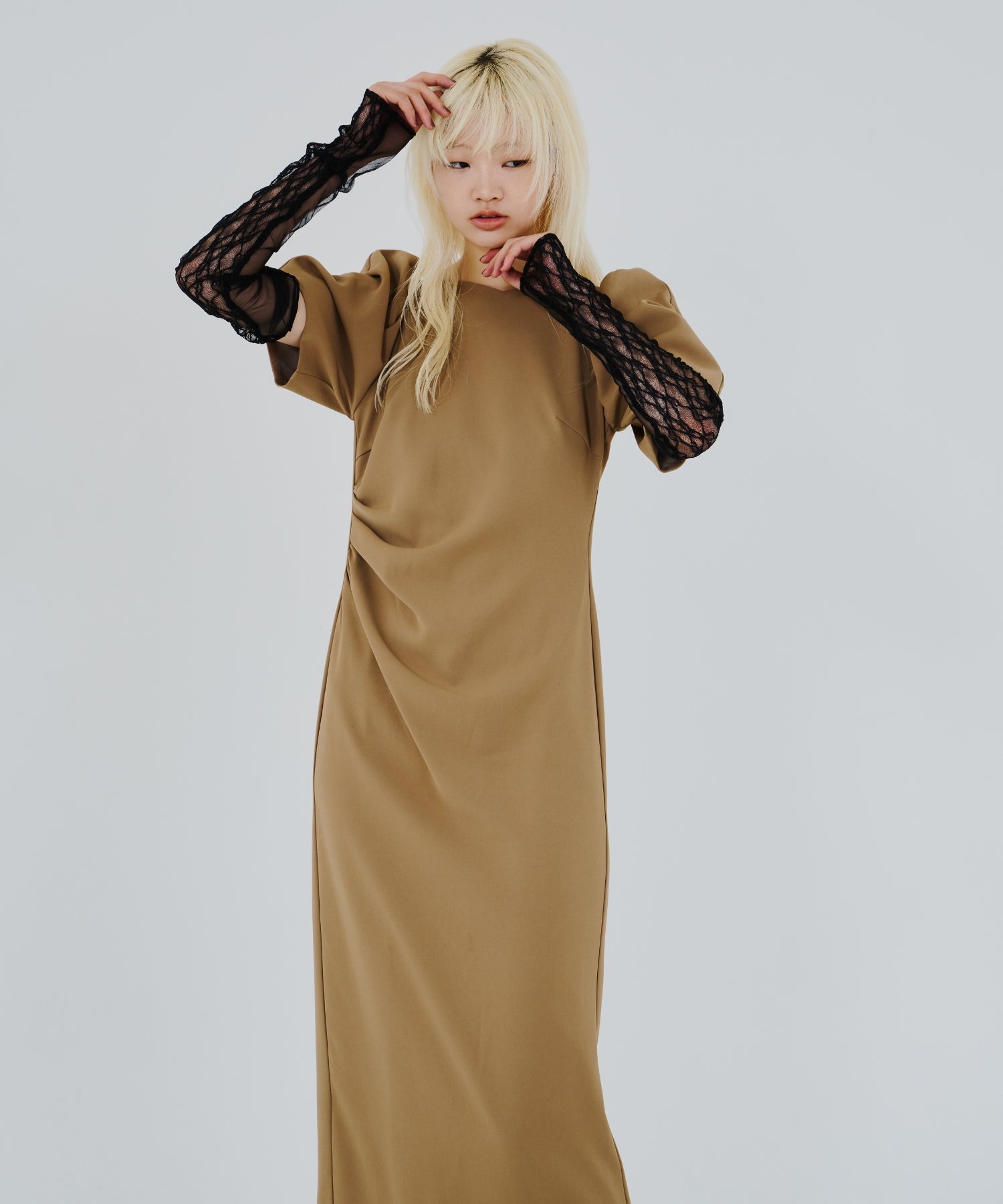 LACE ARM DRAPE DRESS